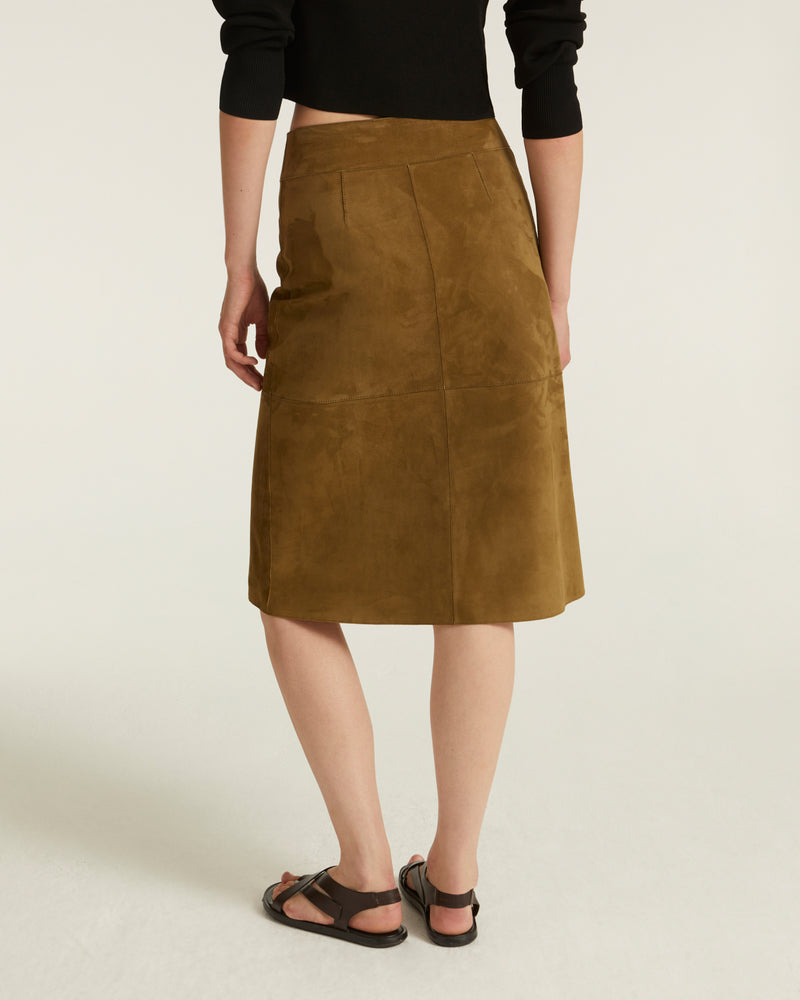 Double-sided velour lamb leather skirt - khaki