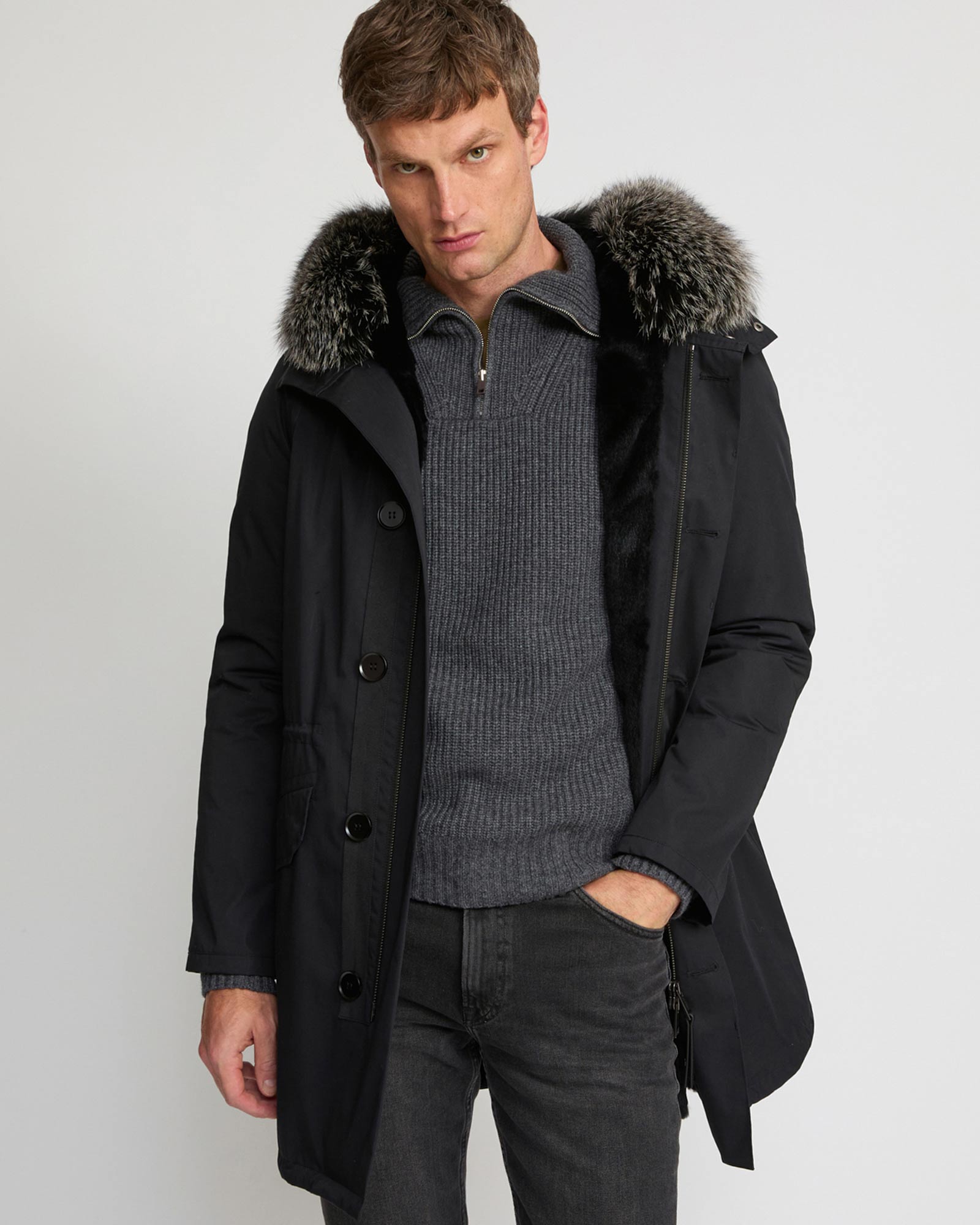 Iconic parka in technical cotton with fox and rabbit fur – Yves