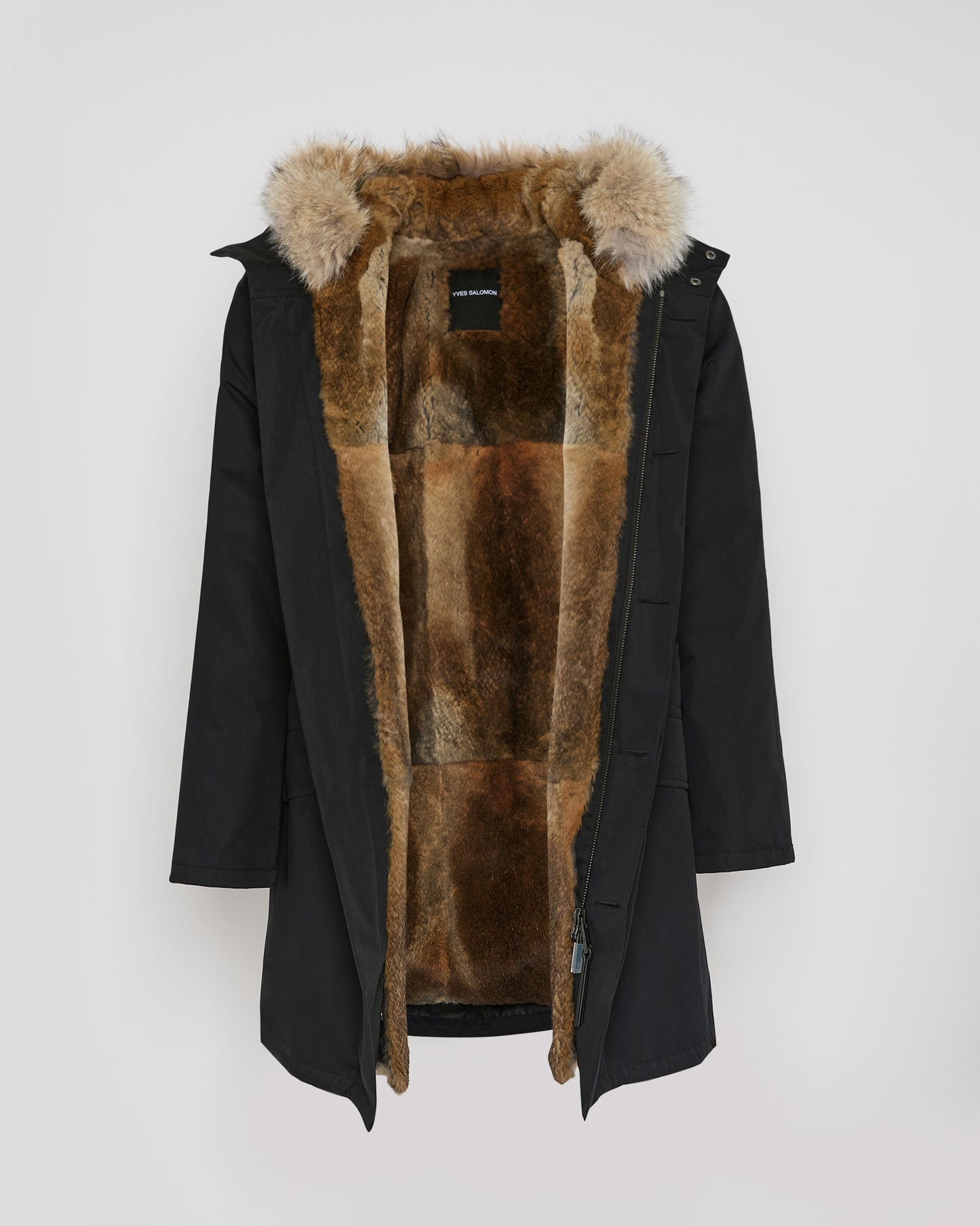 Long Iconic parka in technical cotton with coyote and rabbit fur
