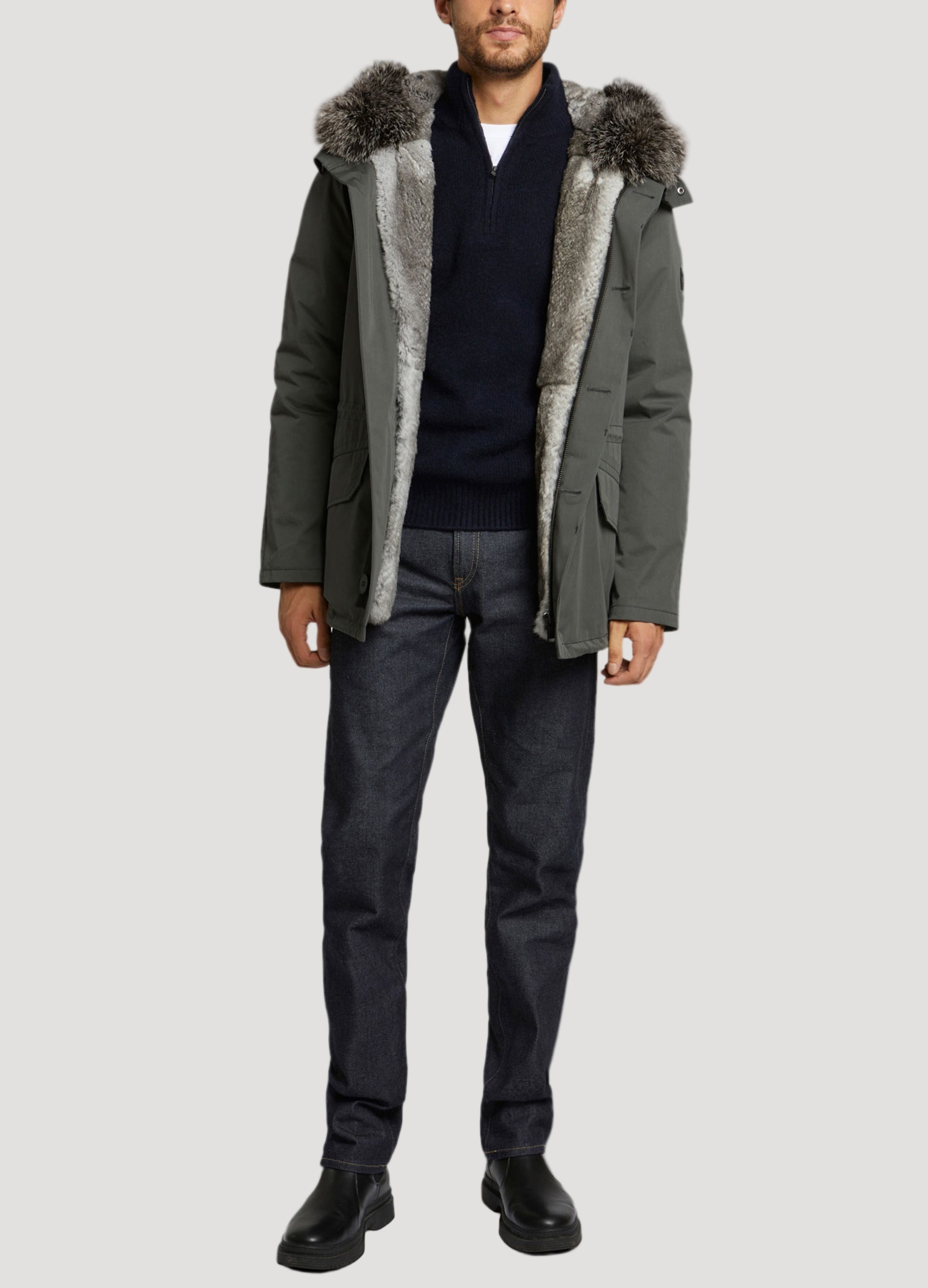 parka-iconique-courte-en-coton-melange-et-fourrure-gris-21whv01977f52xb2863 -Yves Salomon