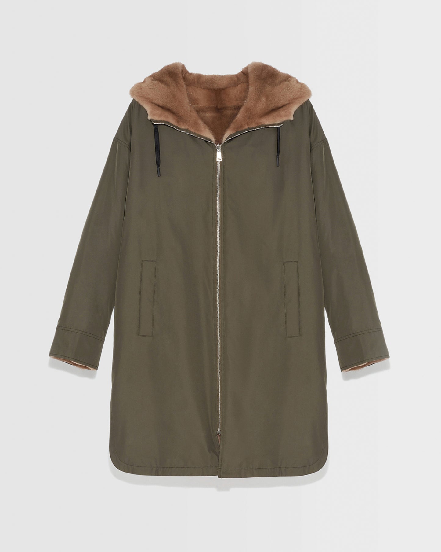 manteau-long-reversible-en-fourrure-de-vison-et-tissu-technique-kaki-21wym02993nyvcb3028 -Yves Salomon