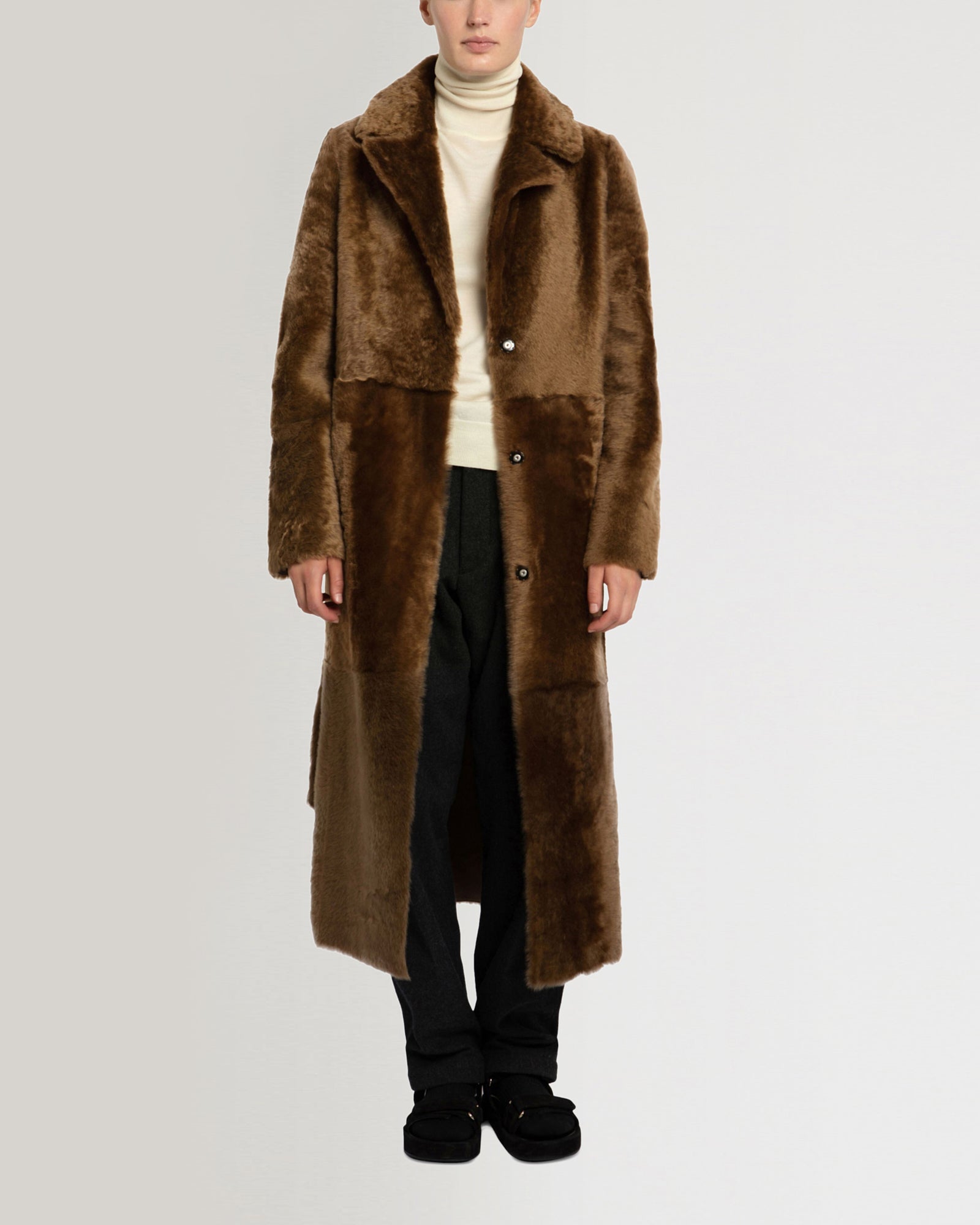 Long reversible shearling coat Camel Yves Salomon Women
