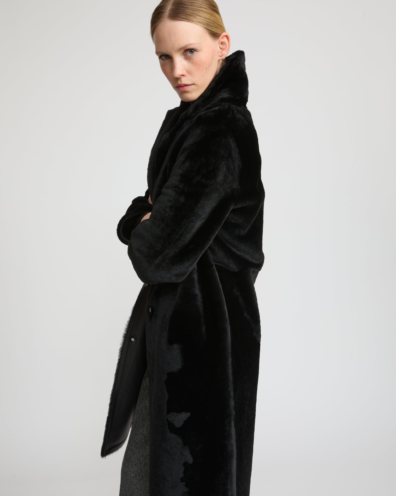 Merinowolle Walkmantel Schwarz Reversible Merino -Scherling