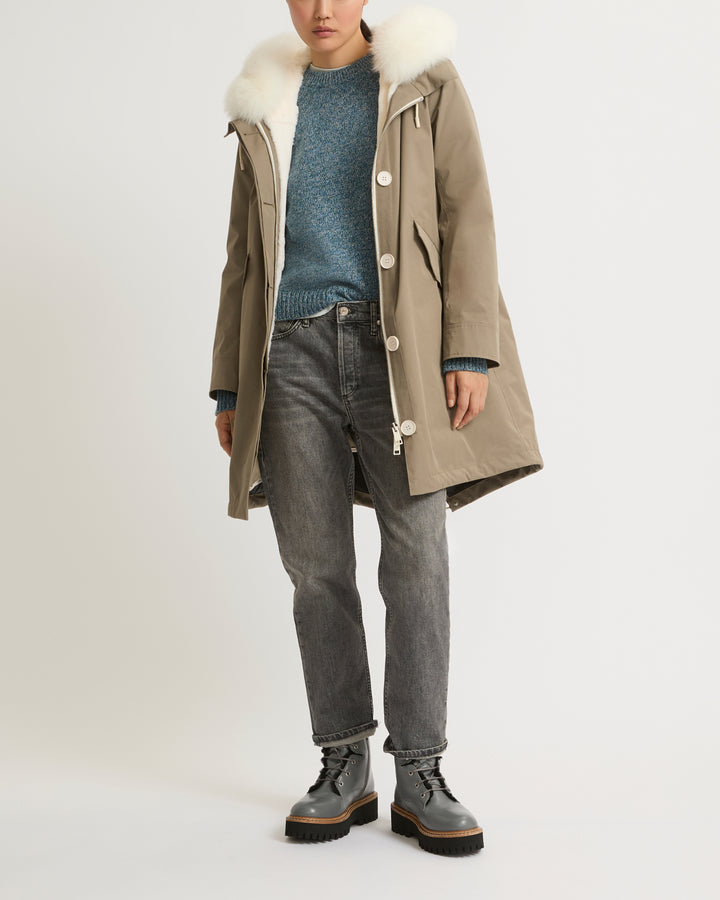 parka-en-coton-melange-waterproof-avec-fourrure-de-renard-et-lapin-kaki-22wfm01385f52xb3018 -Yves Salomon