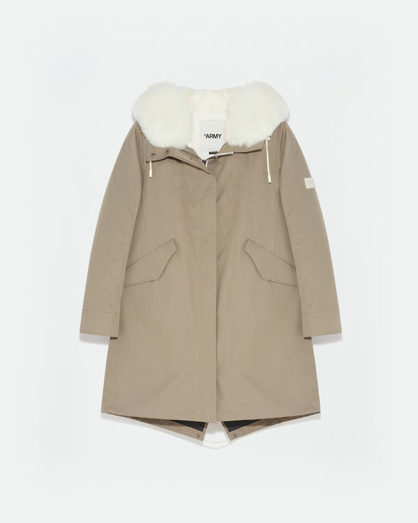Regular parka in waterproof cotton blend with fox and rabbit fur