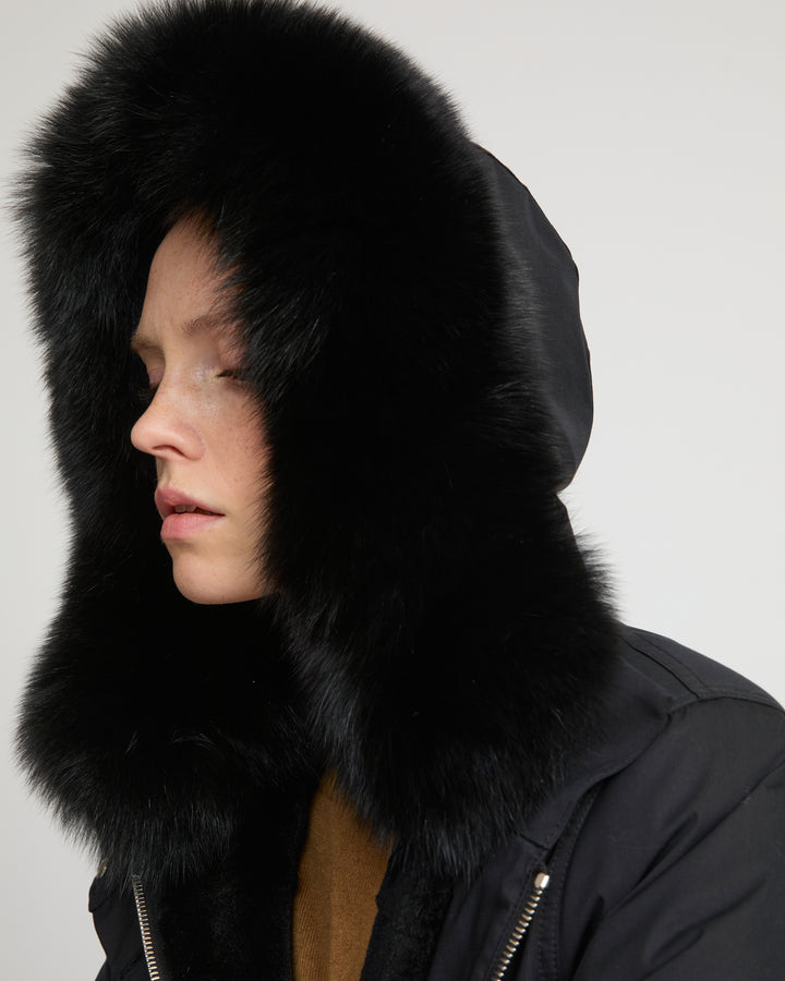 Parka iconique longue en coton mélangé imperméable avec fourrure de renard et lapin -Yves Salomon