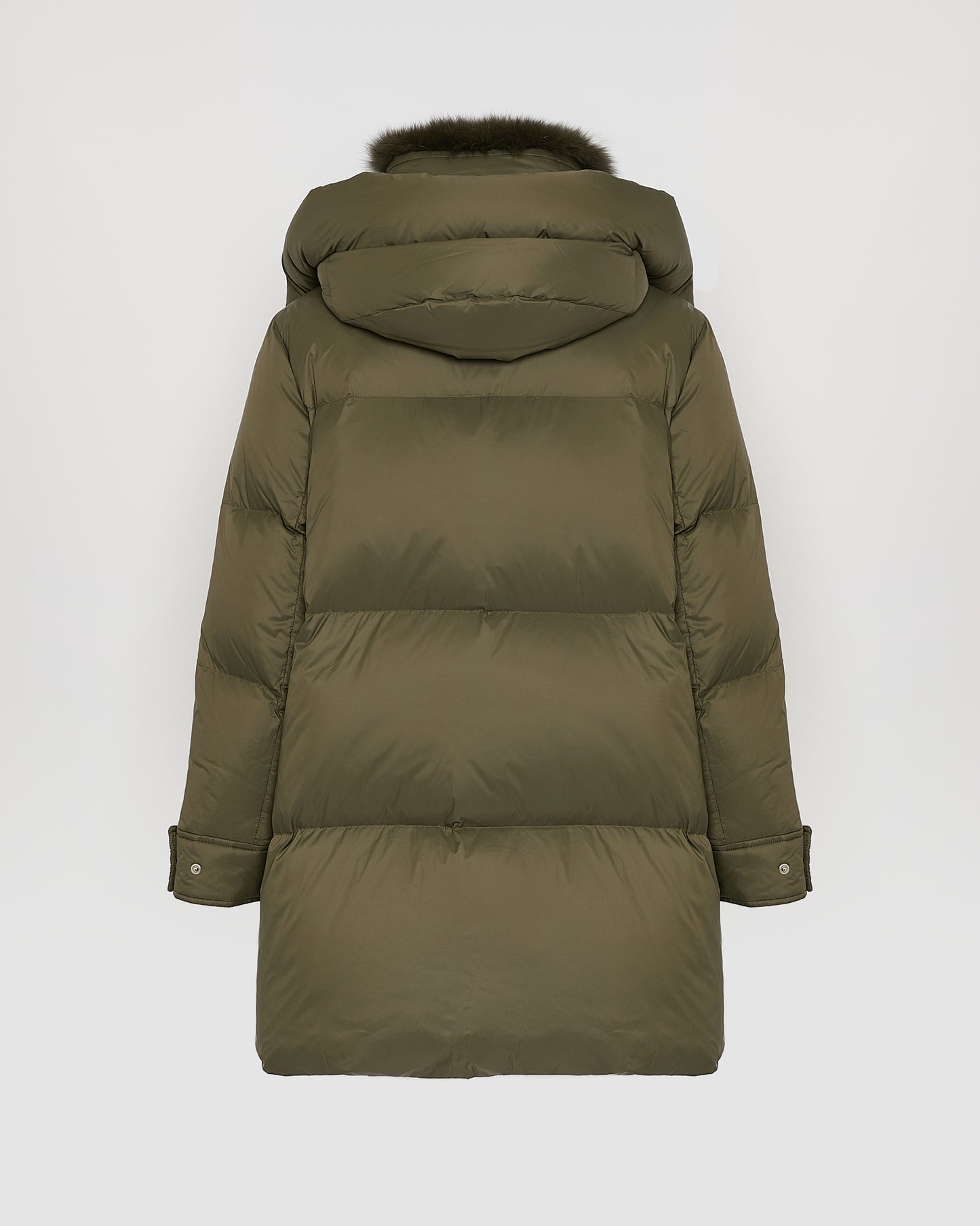 3/4 down jacket in water-repellent technical fabric with fox fur collar trim