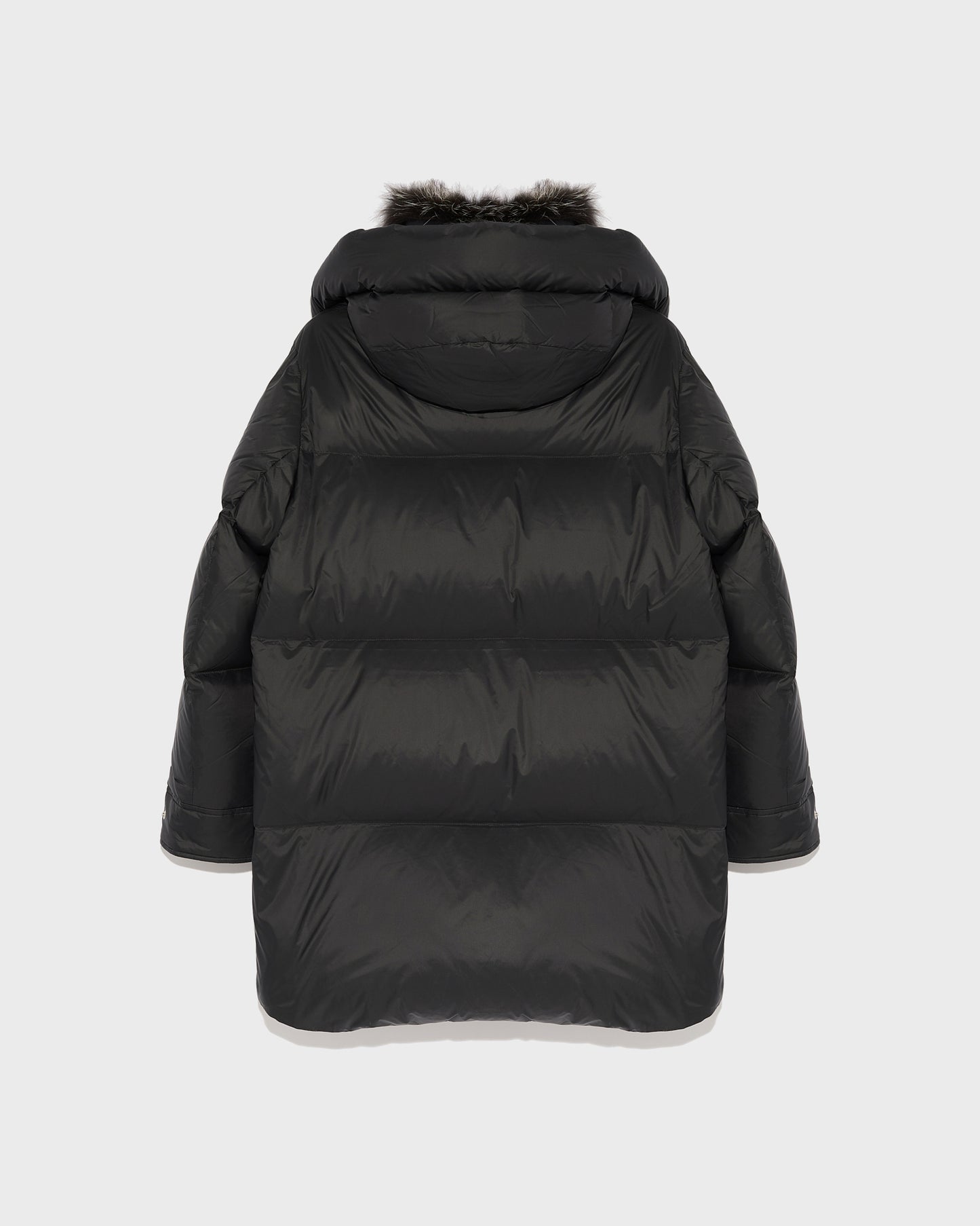 doudoune-3-4-en-tissu-technique-deperlant-et-col-en-renard-noir-22wfm04583dordc99 -Yves Salomon