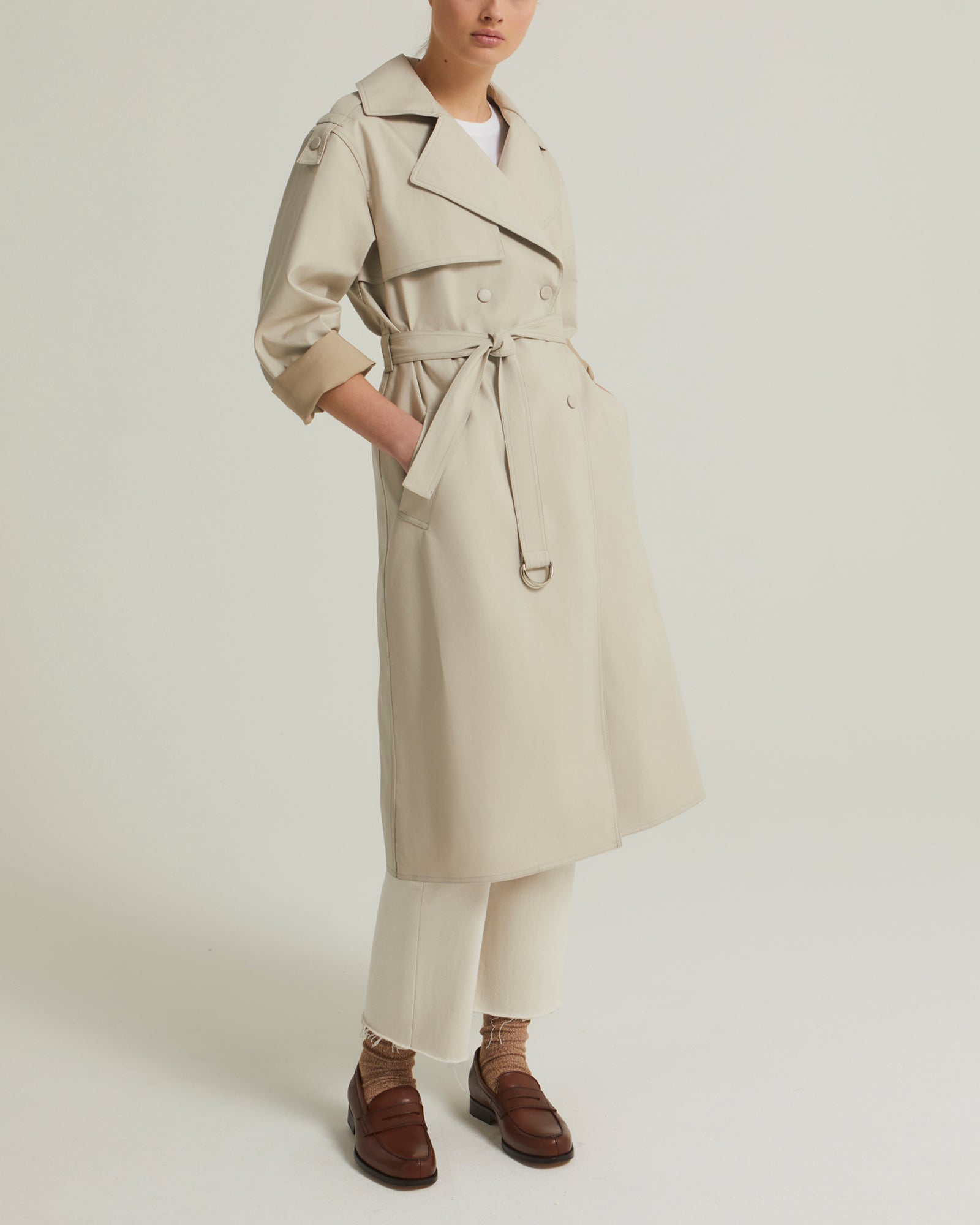 Oversized double-sided cotton trench coat - beige - Yves Salomon