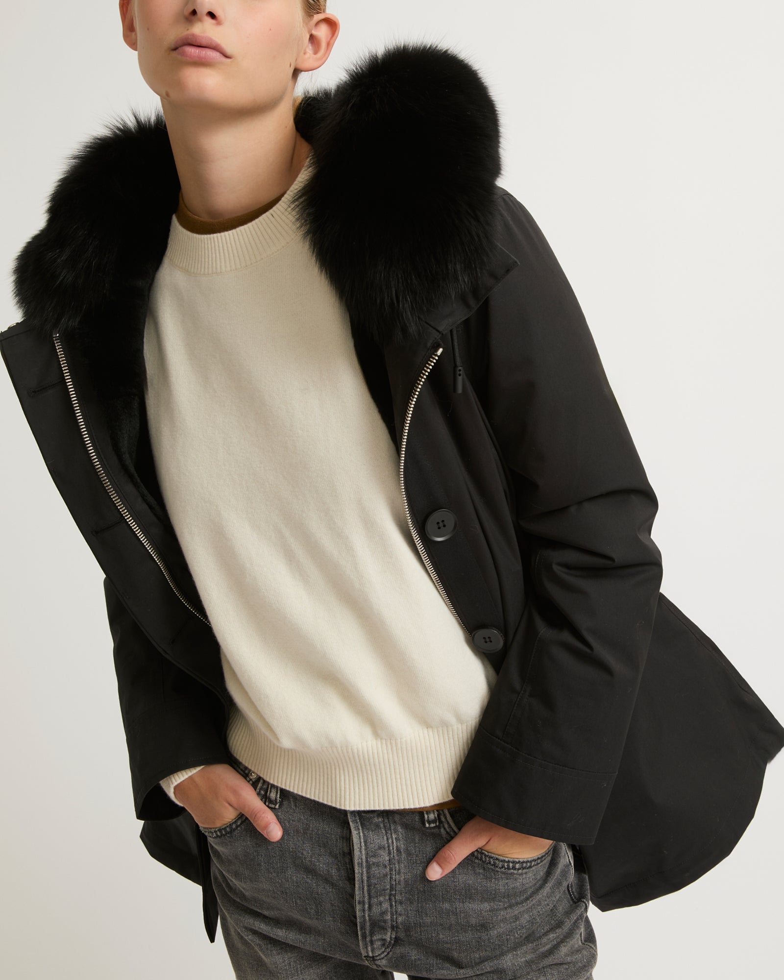 Waterproof short parka with fox and rabbit fur Yves Salomon Women