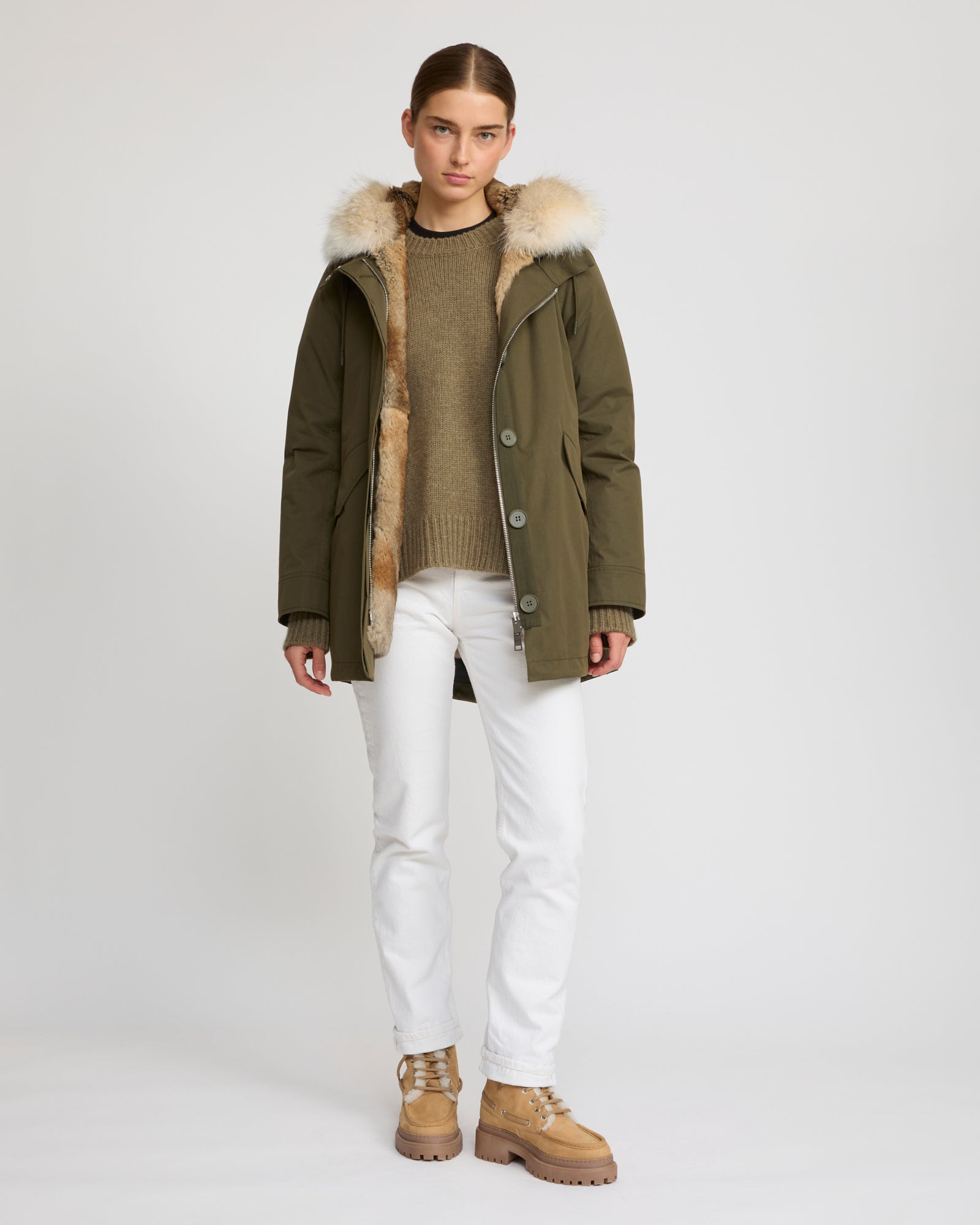 Short parka in technical fabric, rabbit and coyote fur – Yves Salomon