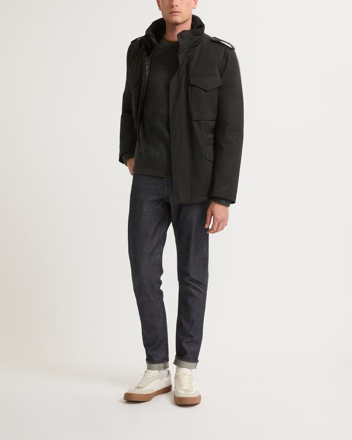 field-jacket-en-gabardine-technique-avec-col-en-vison-noir-23wuv90372a34gc99 -Yves Salomon