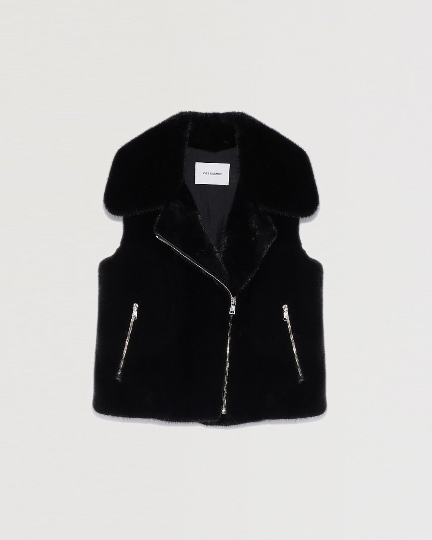 gilet-court-en-vison-a-poils-longs-noir-23wyg32256vflxc99 -Yves Salomon