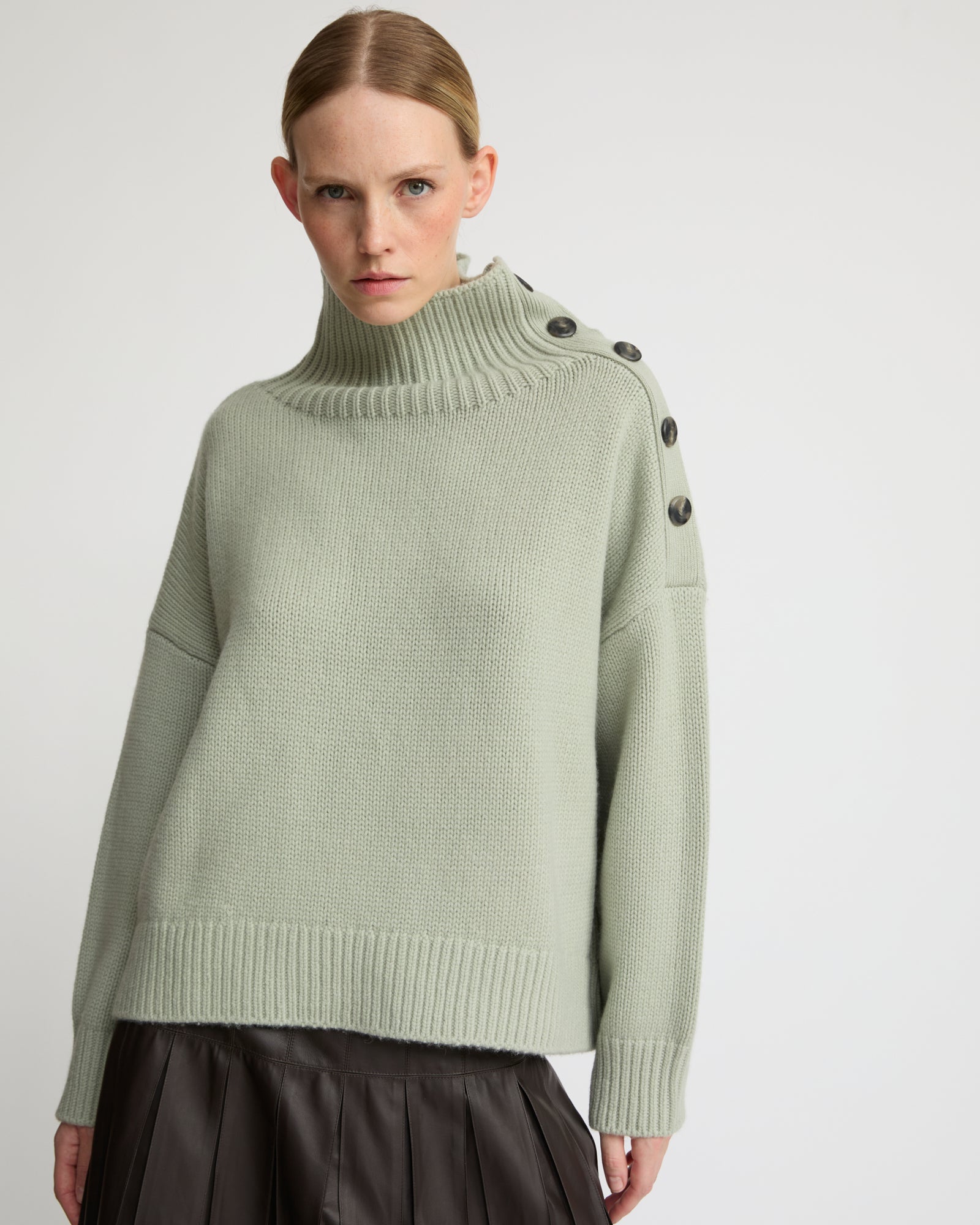 Pull oversize en maille lainage cachemire vert clair Yves Salomon