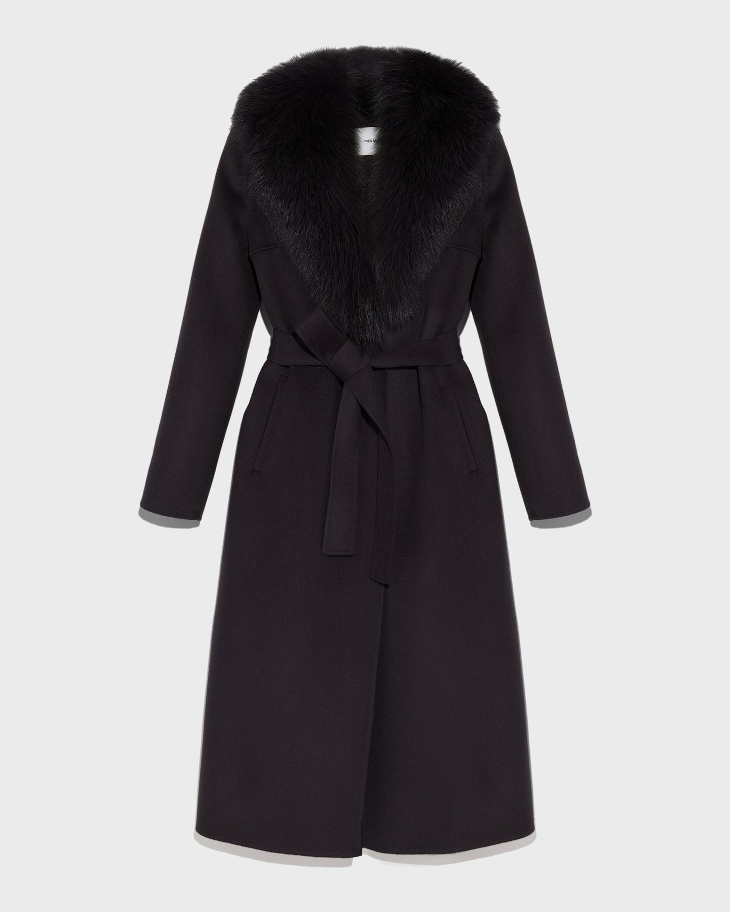 manteau-ceinture-en-lainage-cachemire-avec-col-et-revers-en-renard-noir-23wym04619cardc99 -Yves Salomon
