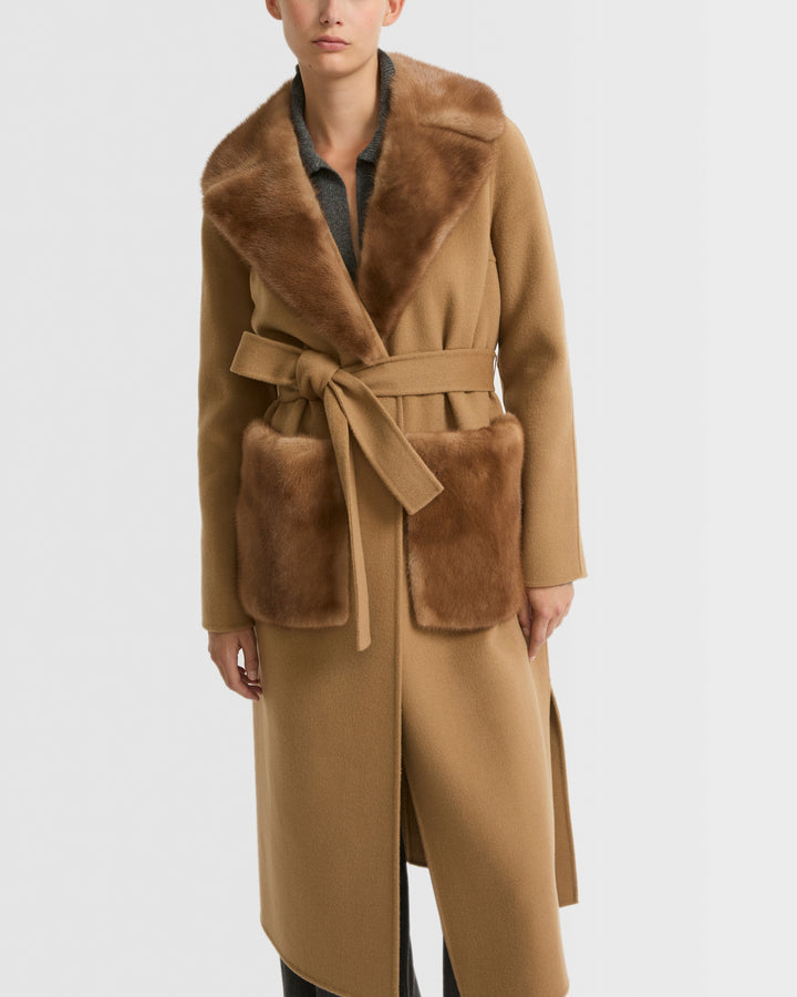 manteau-ceinture-en-lainage-cachemire-avec-col-et-sur-poches-en-vison-toast-23wym04719cavia2150 -Yves Salomon