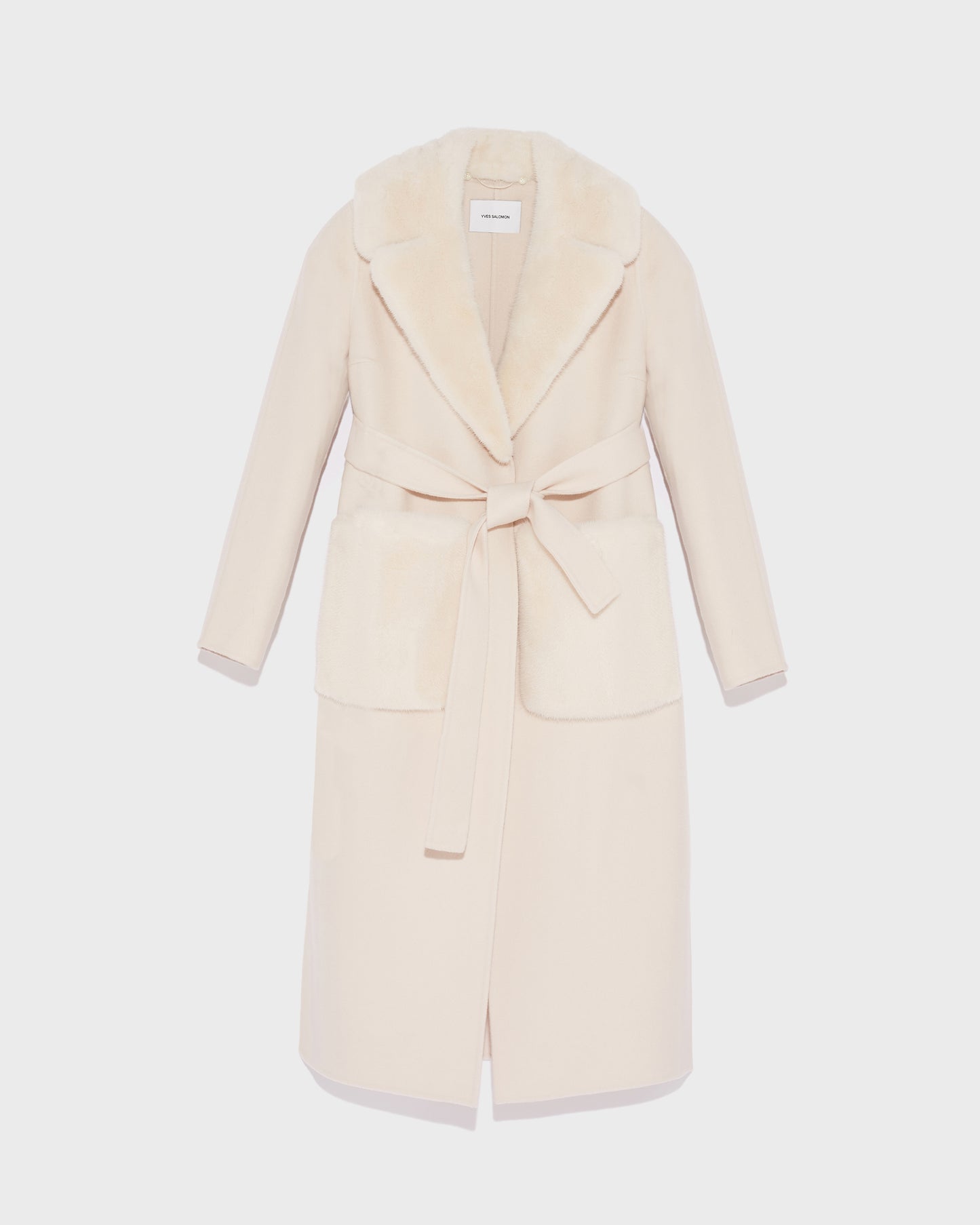 manteau-ceinture-en-lainage-cachemire-avec-col-et-sur-poches-en-vison-beige-rose-23wym04719cavia2154 -Yves Salomon