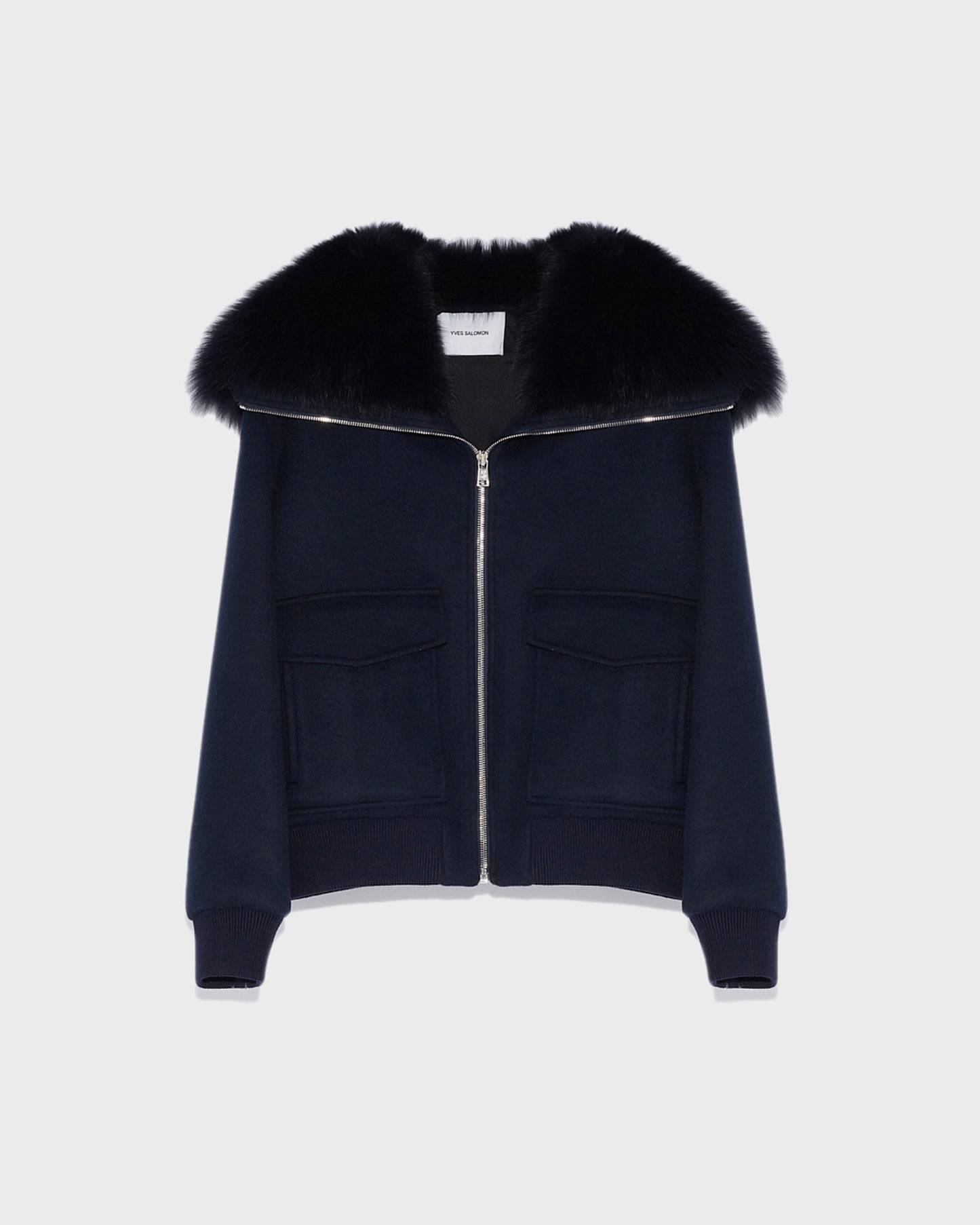 veste-courte-en-lainage-cachemire-avec-col-en-renard-bleu-fonce-23wyv02360carda7033 -Yves Salomon