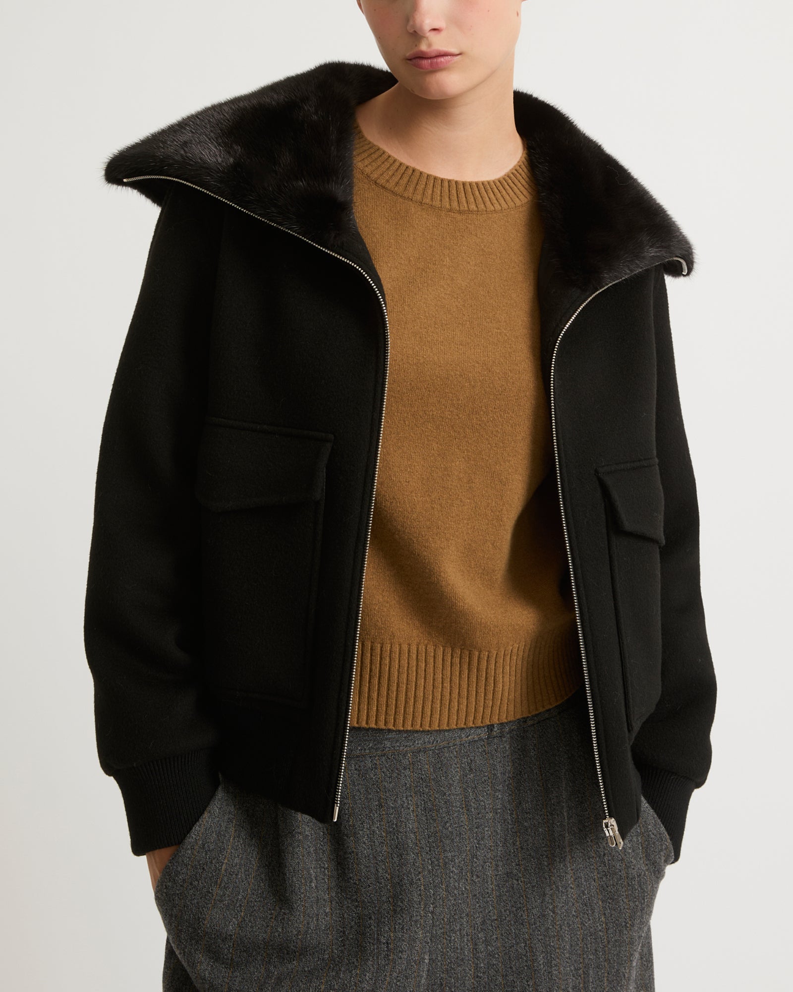 Cashmere wool jacket with mink fur - Black - Yves Salomon