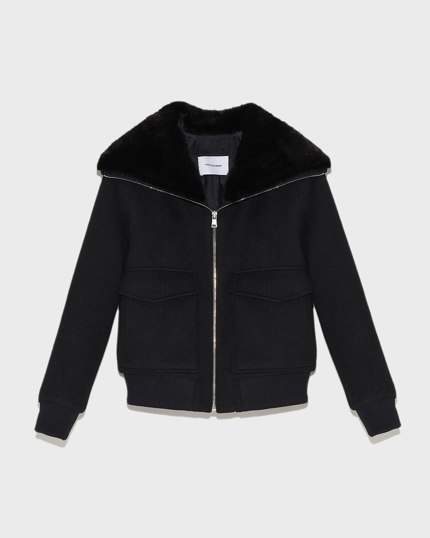 blouson-en-lainage-cachemire-avec-col-en-vison-noir-23wyv02460cavic99 -Yves Salomon