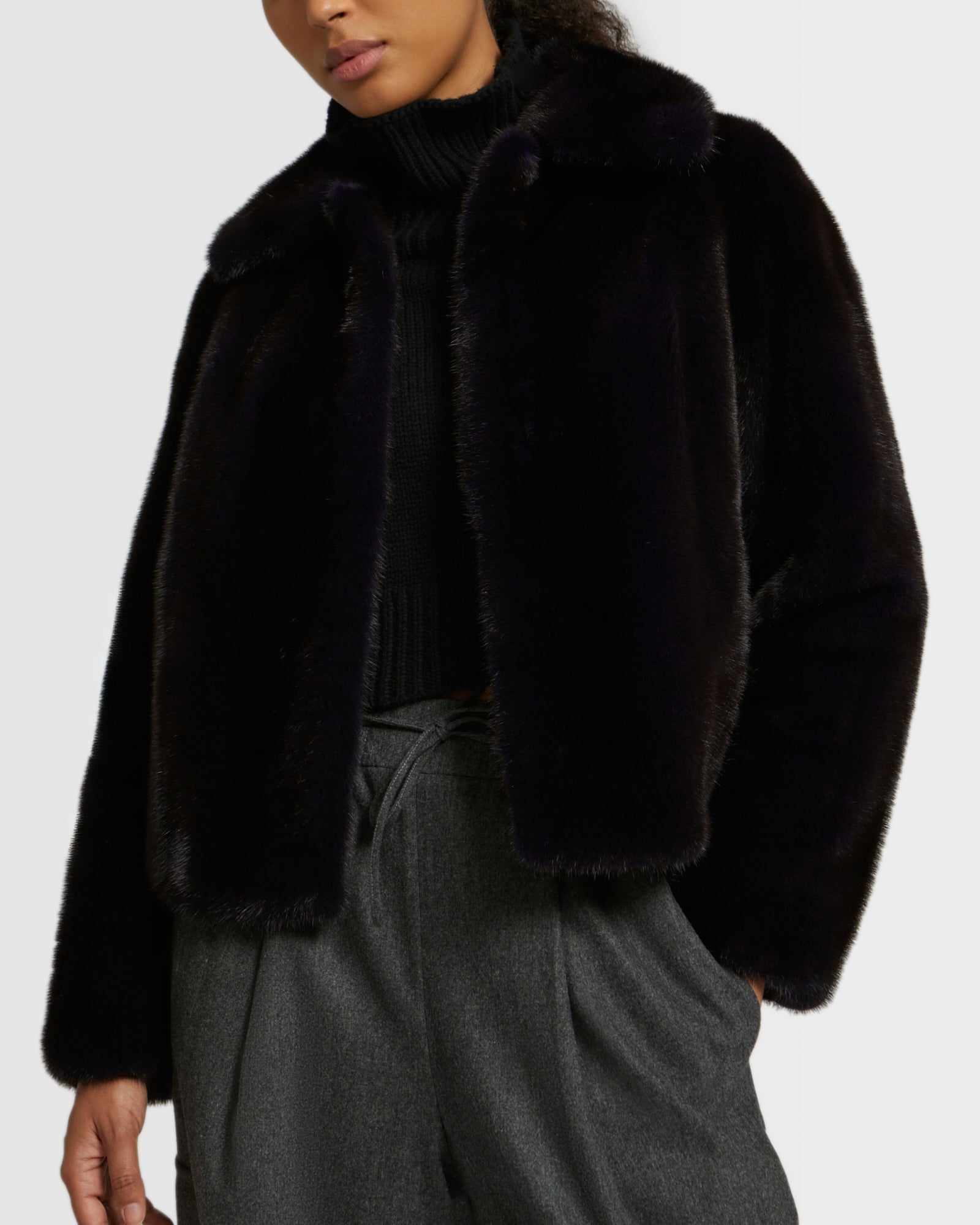 Short jacket in long-haired mink fur Purple Yves Salomon