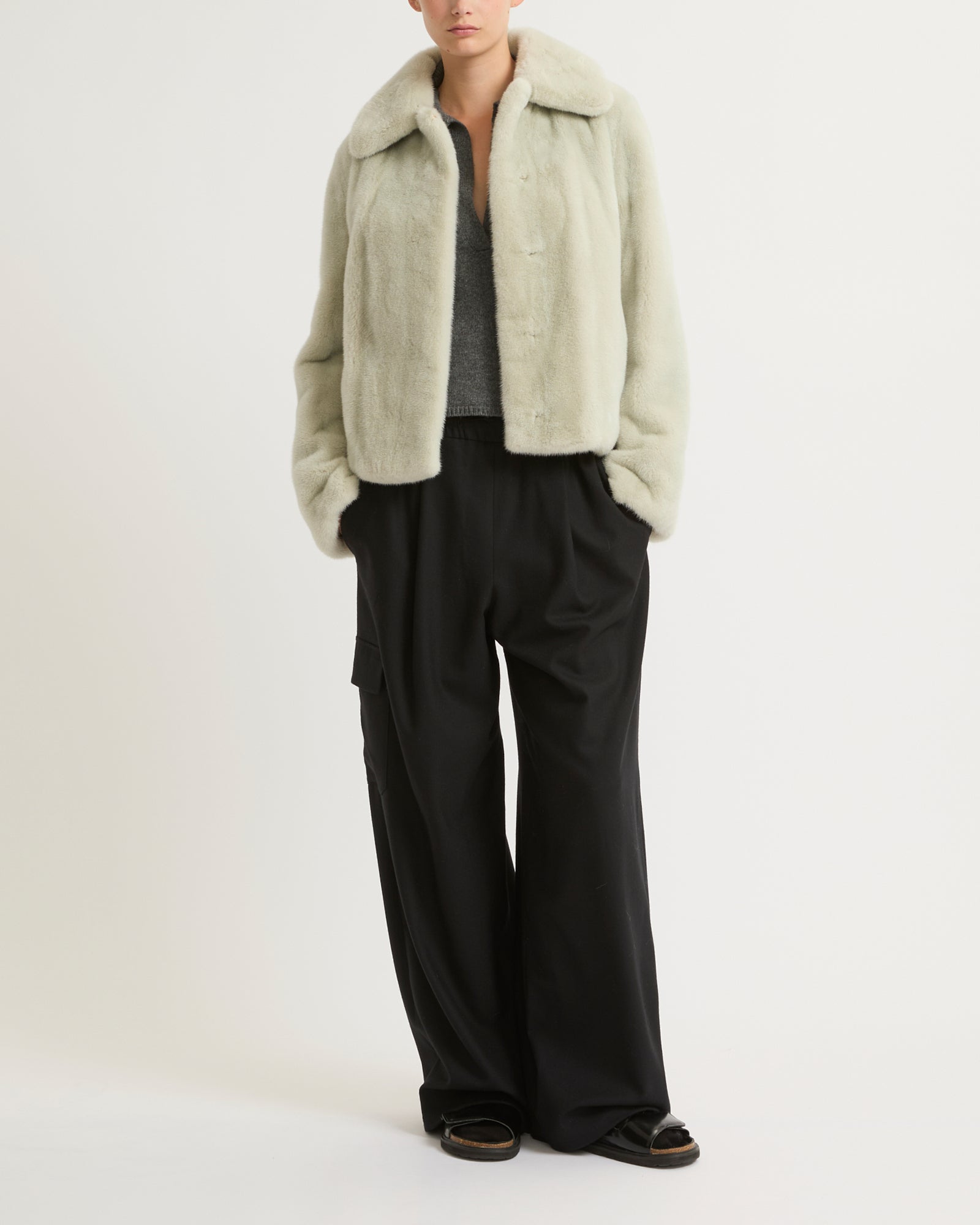 Short jacket in long-haired mink fur - Green - Yves Salomon