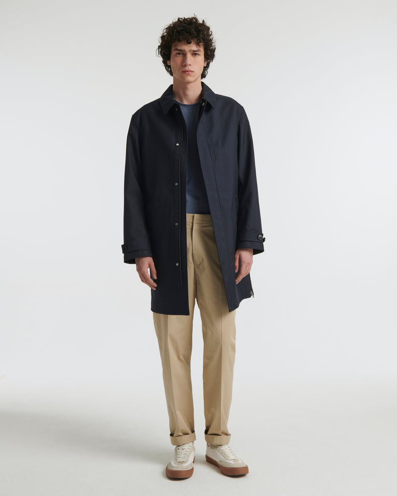 Mac coat in double-sided fabric with leather details - blue