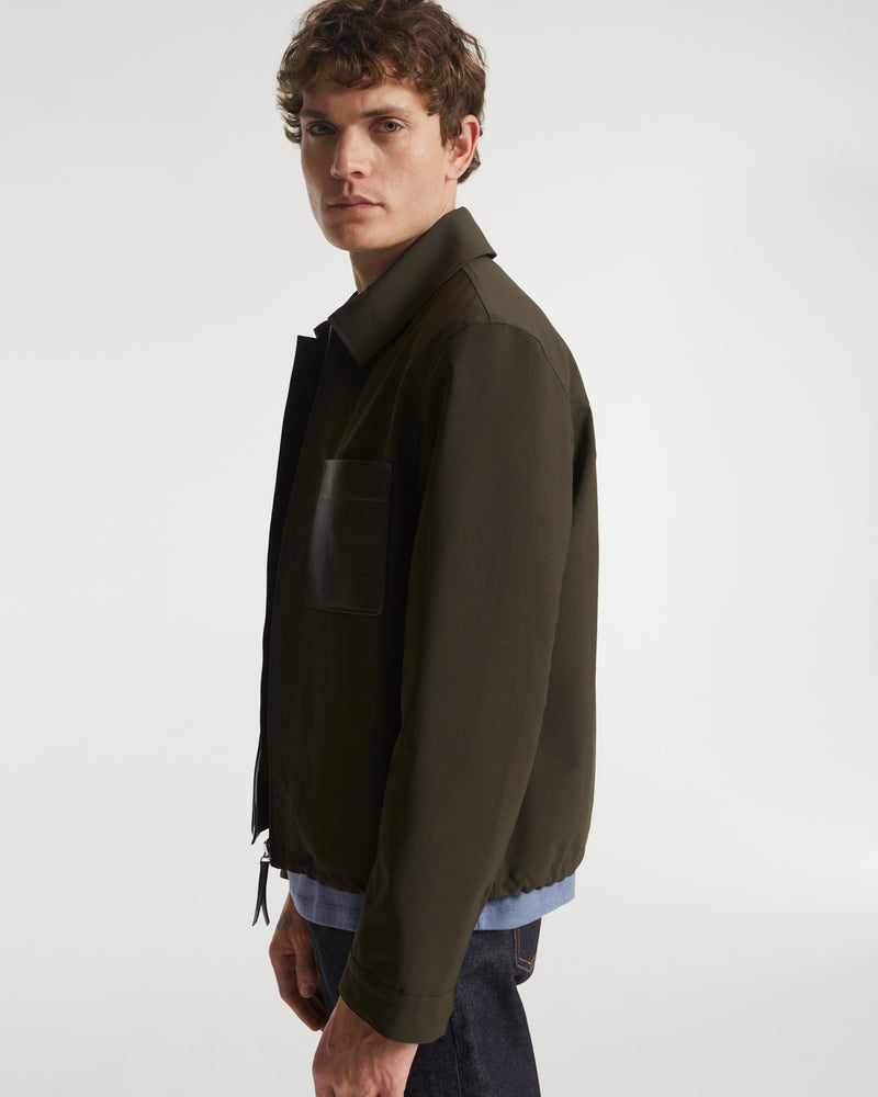 Wool-blend jacket with leather detail - brown