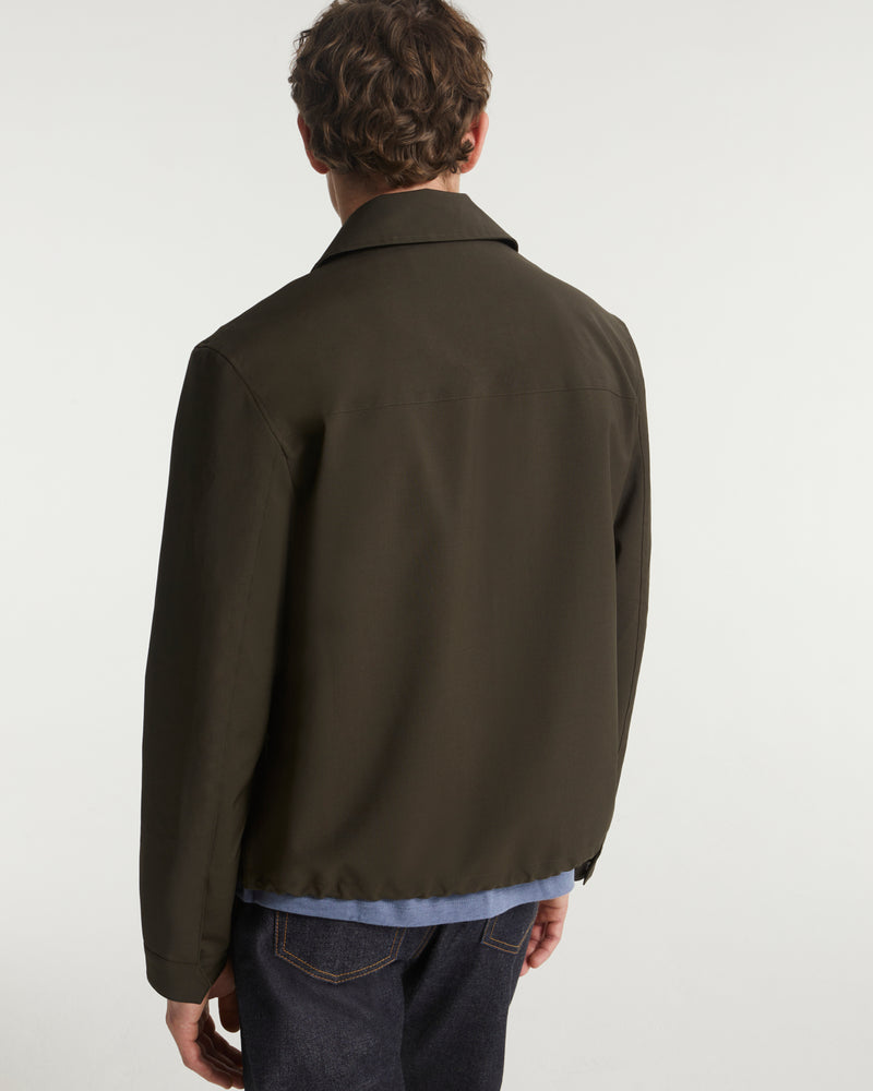 Wool-blend jacket with leather detail - brown