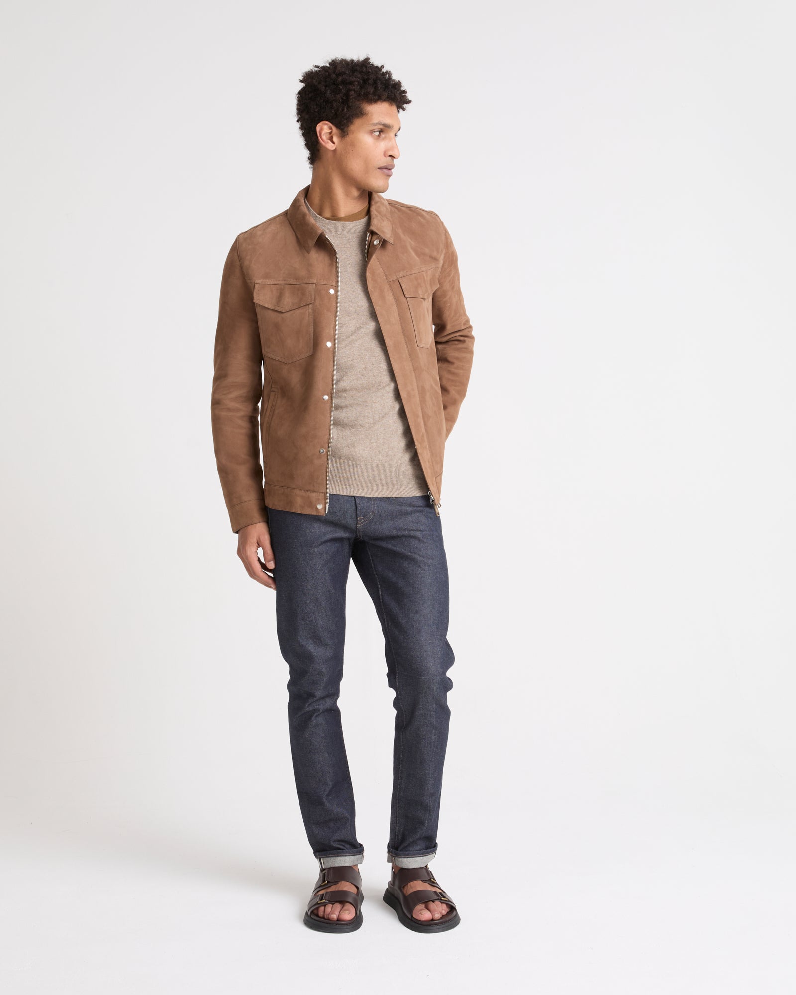 Veste en cuir velours double face marron Yves Salomon