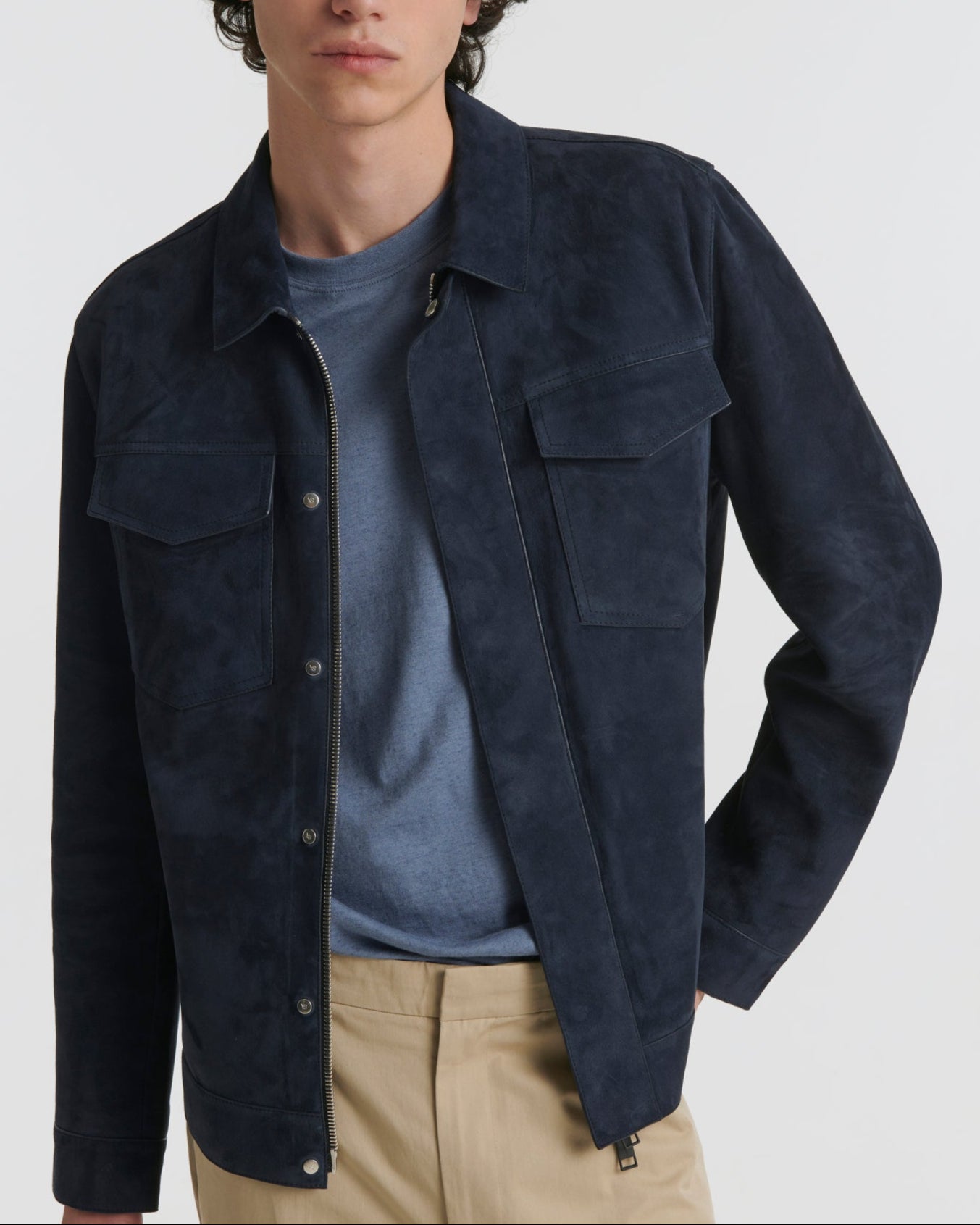 Double-sided velour leather jacket with nappa Blue Yves Salomon