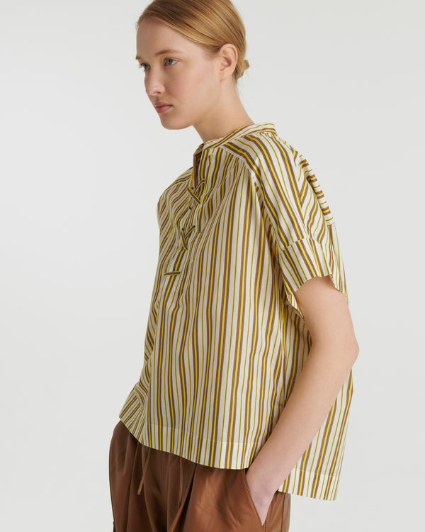 Striped cotton poplin blouse - white/yellow/brown stripes