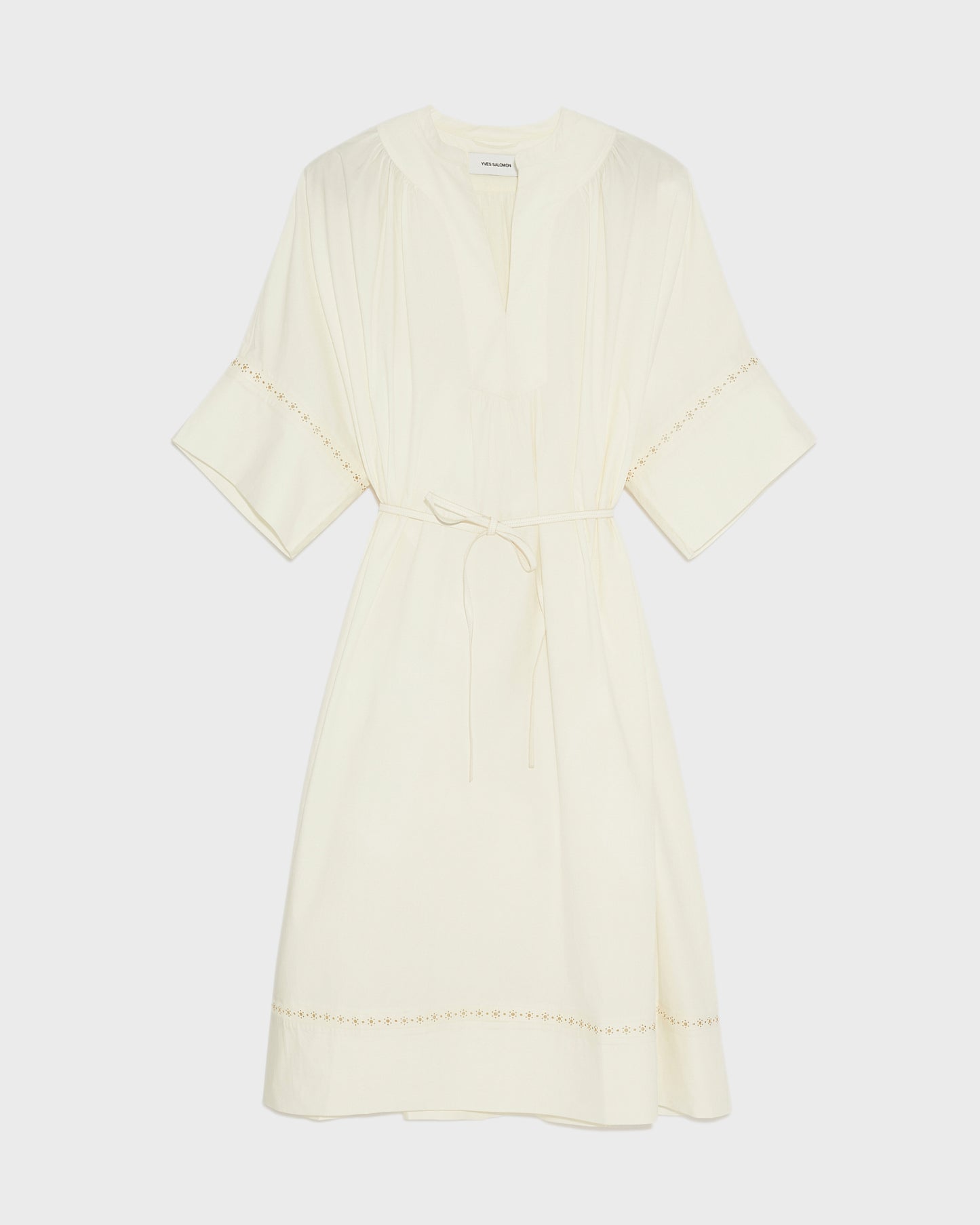 Ventes privées - robe-en-popeline-de-coton-avec-inserts-de-cuir-blanc-24eyr03320coxwa1042 -Yves Salomon