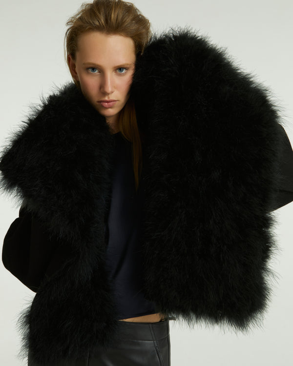 Short jacket in double-sided cashmere and feathers - black