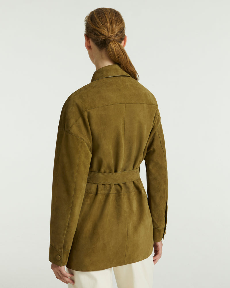Safari jacket in double-sided velour lamb leather - khaki