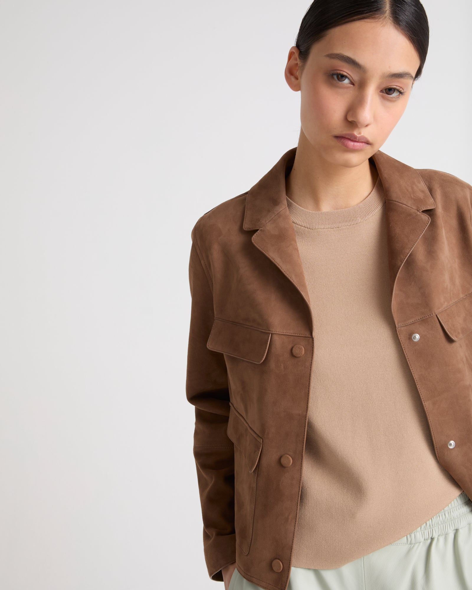 Jacket in velour lamb leather - Brown - Yves Salomon