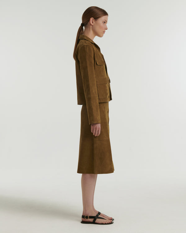 Cropped jacket in double-sided velour lamb leather - khaki