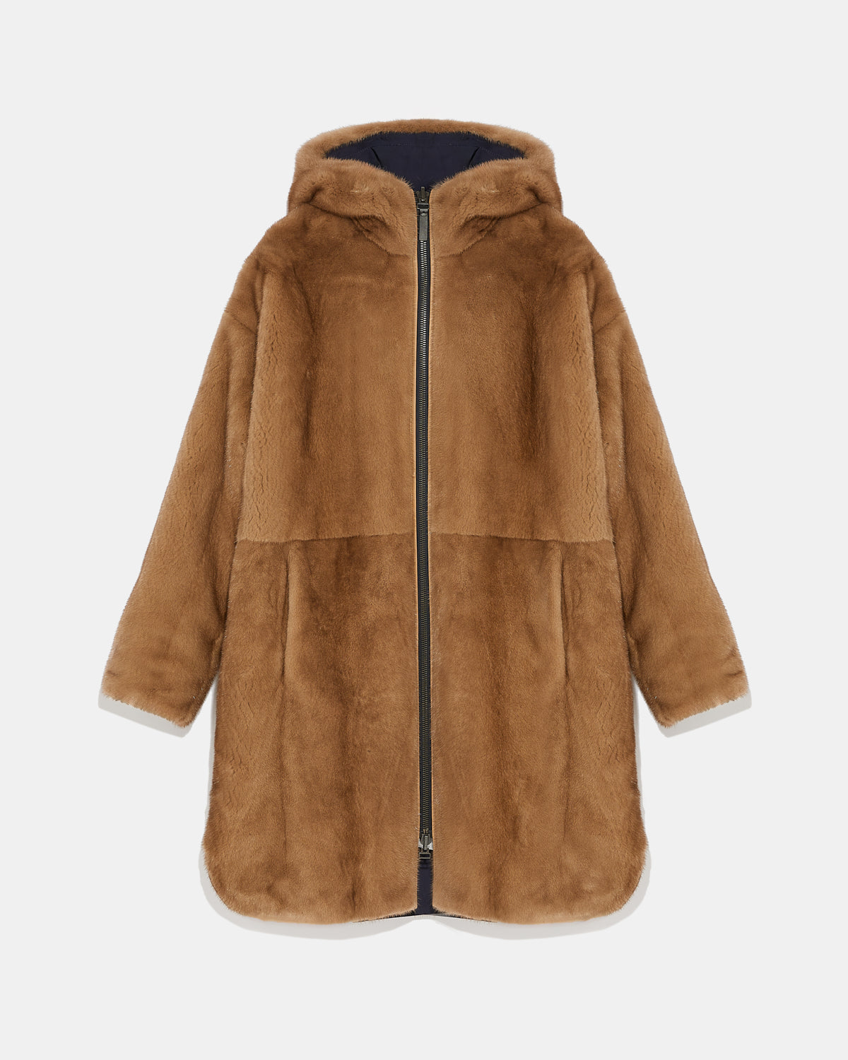 manteau-long-reversible-en-fourrure-de-vison-et-tissu-technique-bleu-fonce -Yves Salomon