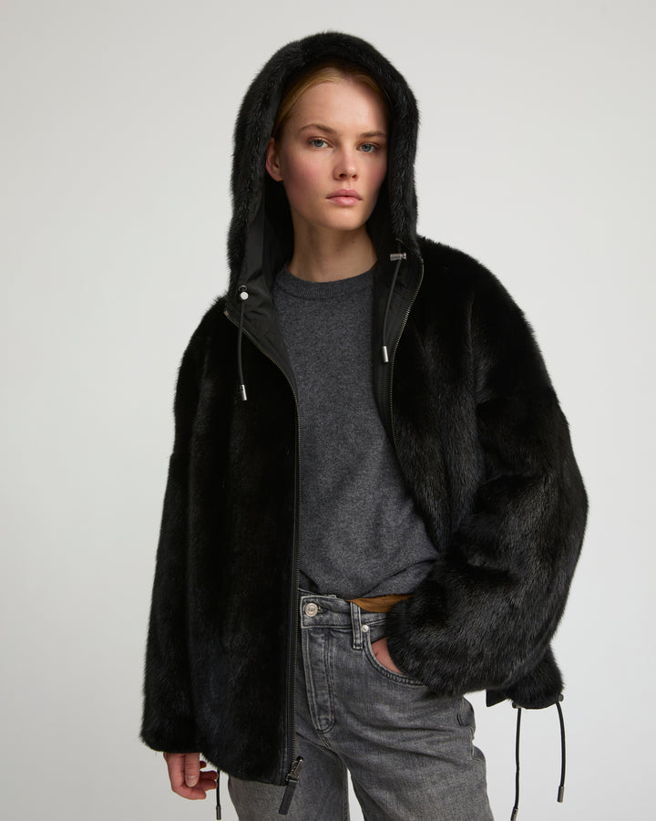 Parka réversible en tissu technique déperlant et fourrure de vison à poils longs -Yves Salomon
