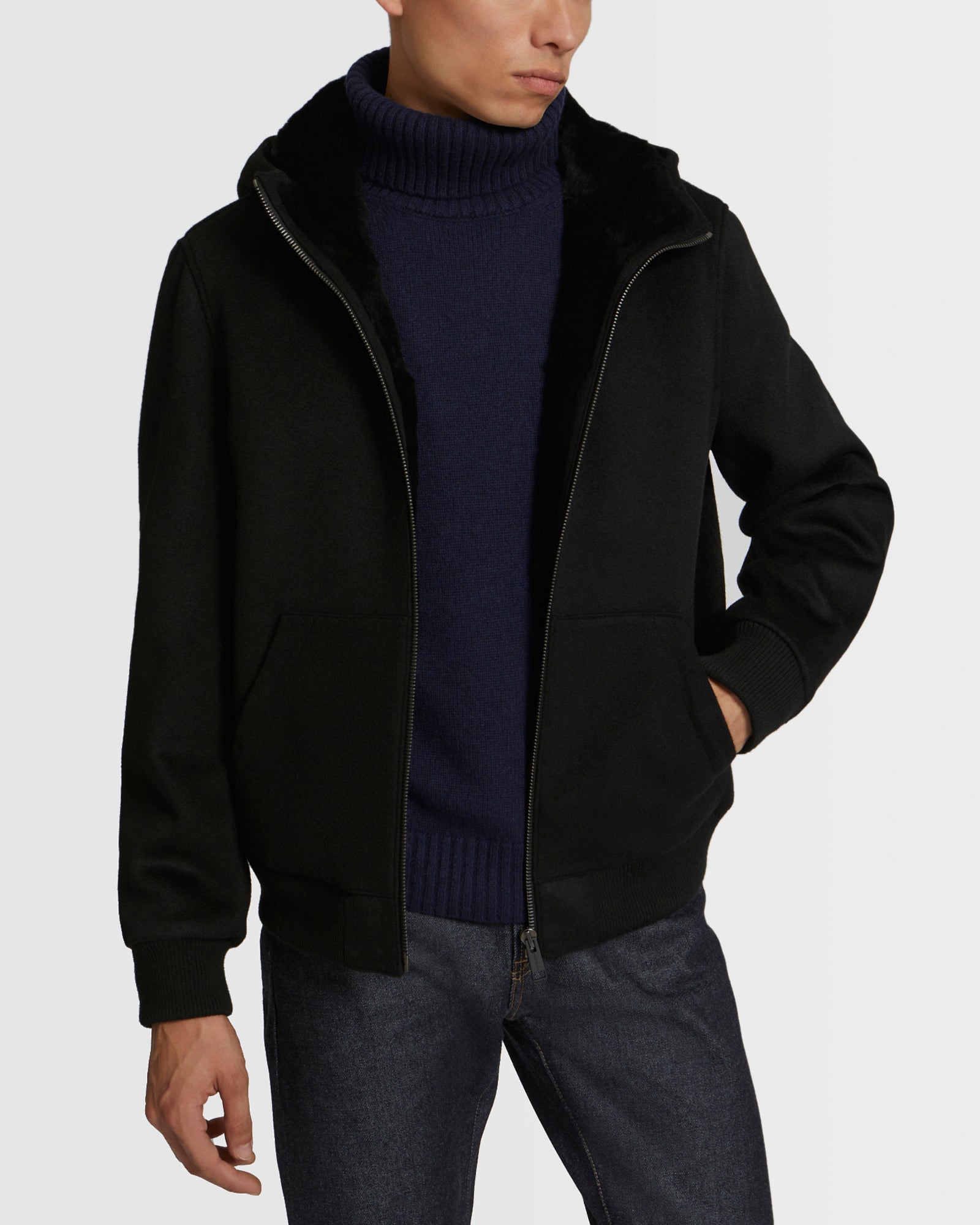Wool-Cashmere Fabric Hoodie With Shearling Lining Yves Salomon