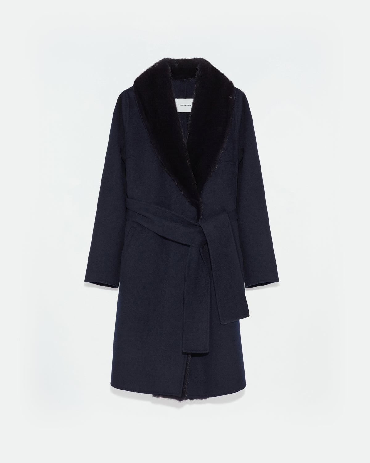 manteau-en-lainage-cachemire-avec-col-et-parementure-en-vison-bleu-fonce-24wym03499cavia7033 -Yves Salomon