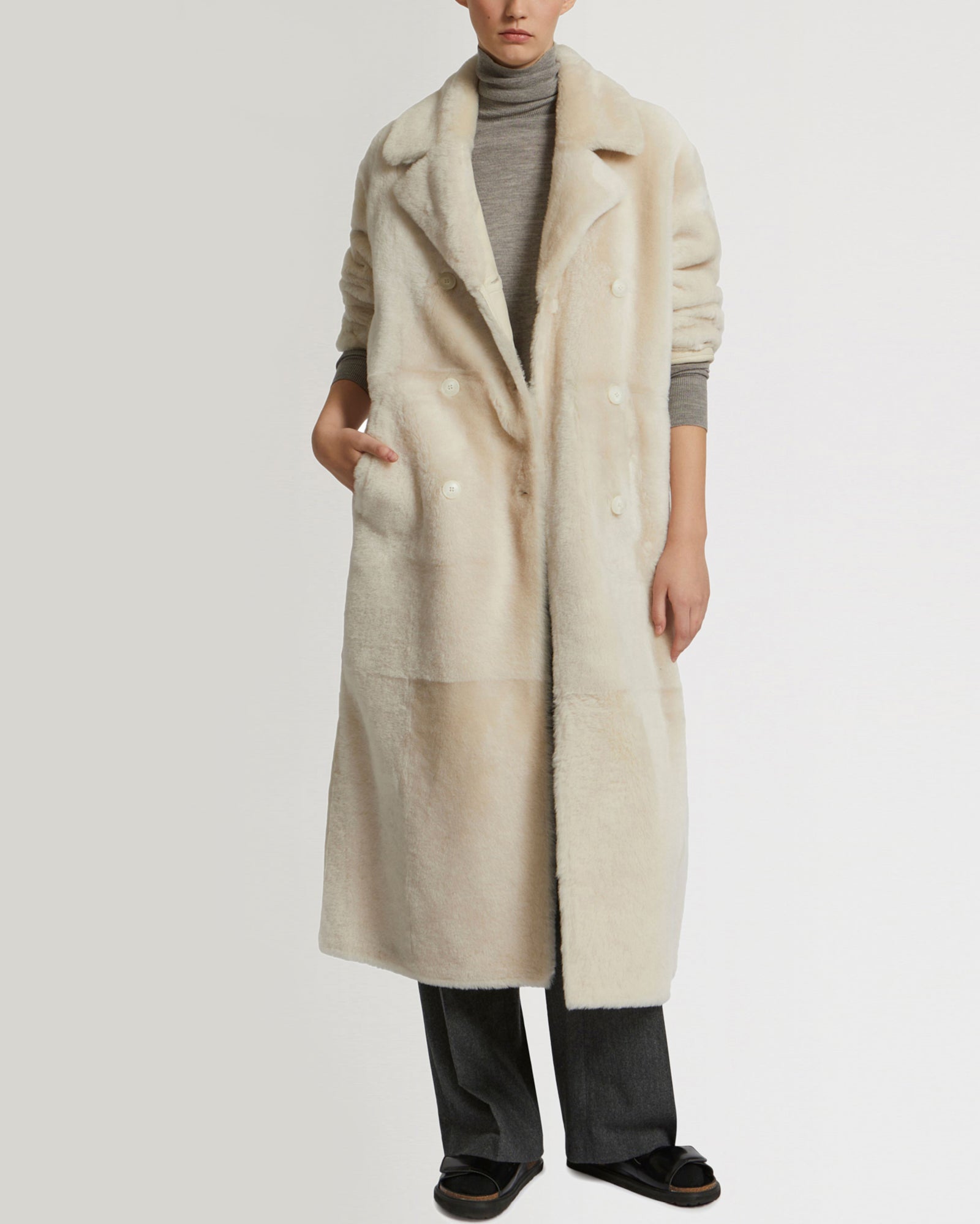 umm.claïr ウムクレール 2WAY Dobie shaggy coat Double-sided wool-blend trench coat-Beige-Yves Salomon
