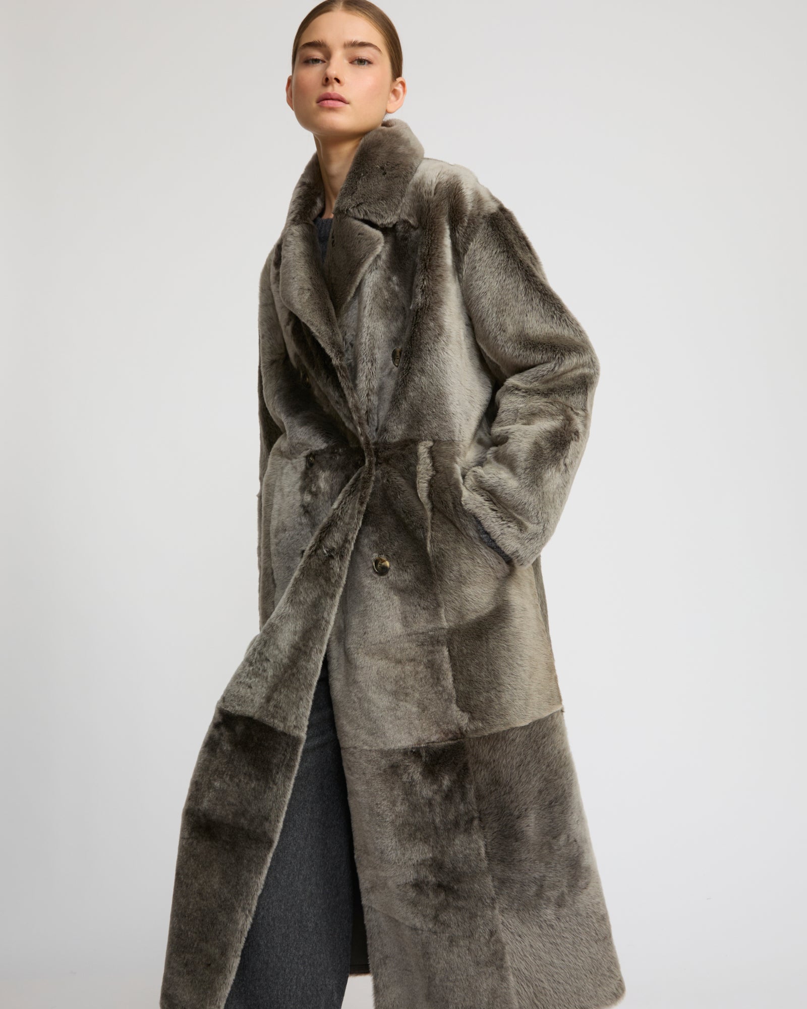Long double-breasted shearling coat – Yves Salomon1