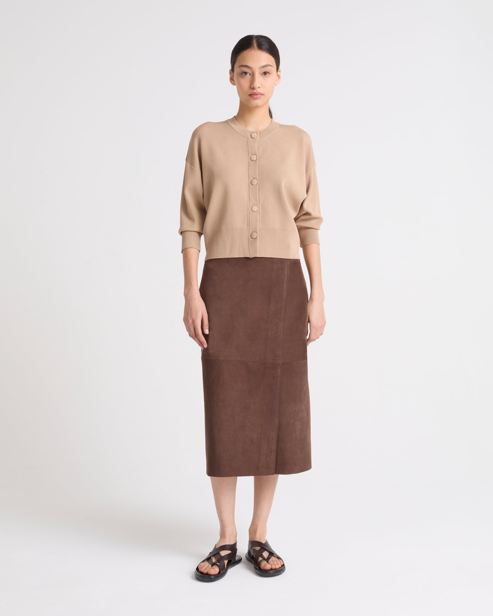 Velour lamb leather skirt - brown - Yves Salomon