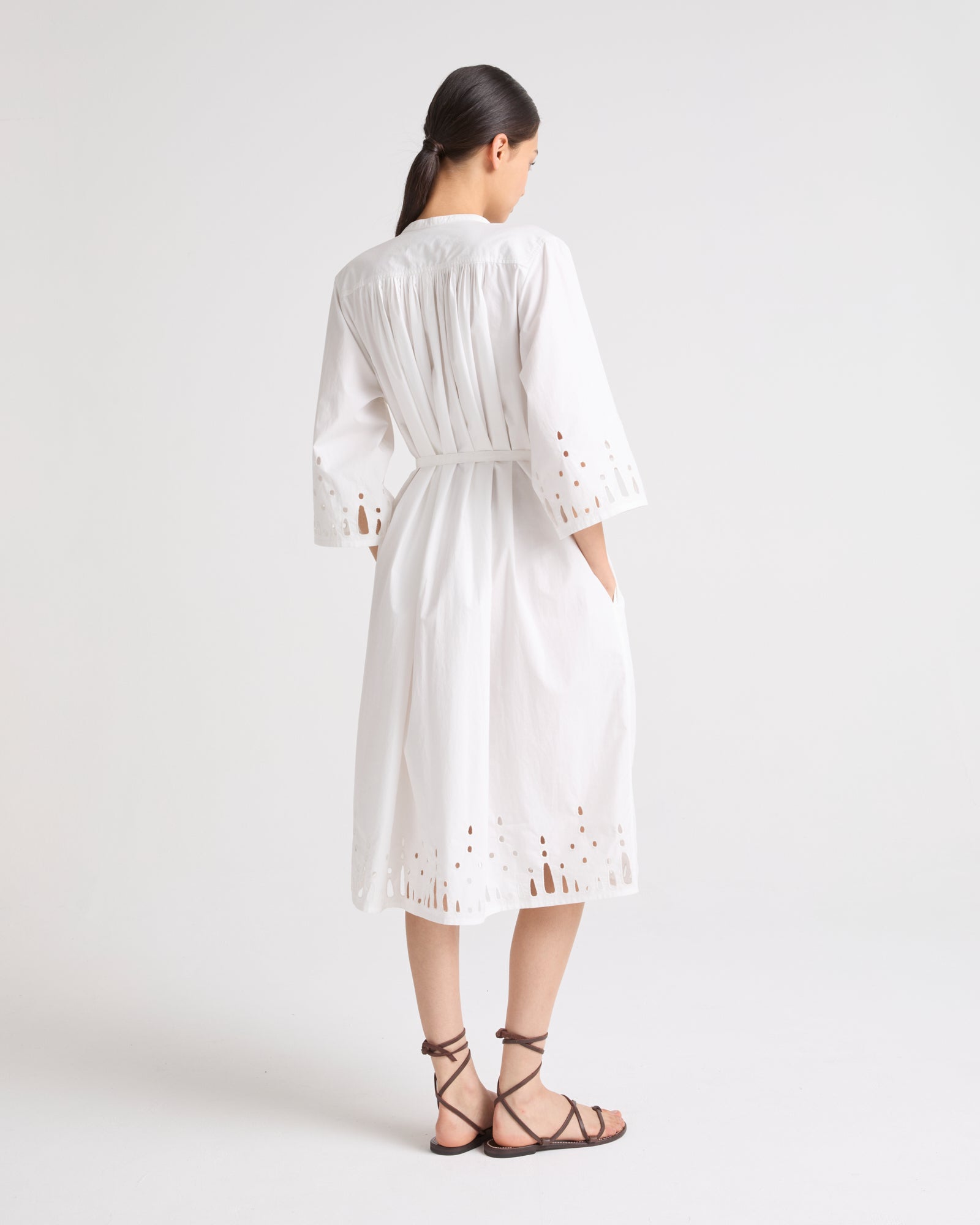 Robe en popeline avec broderie anglaise blanc Yves Salomon