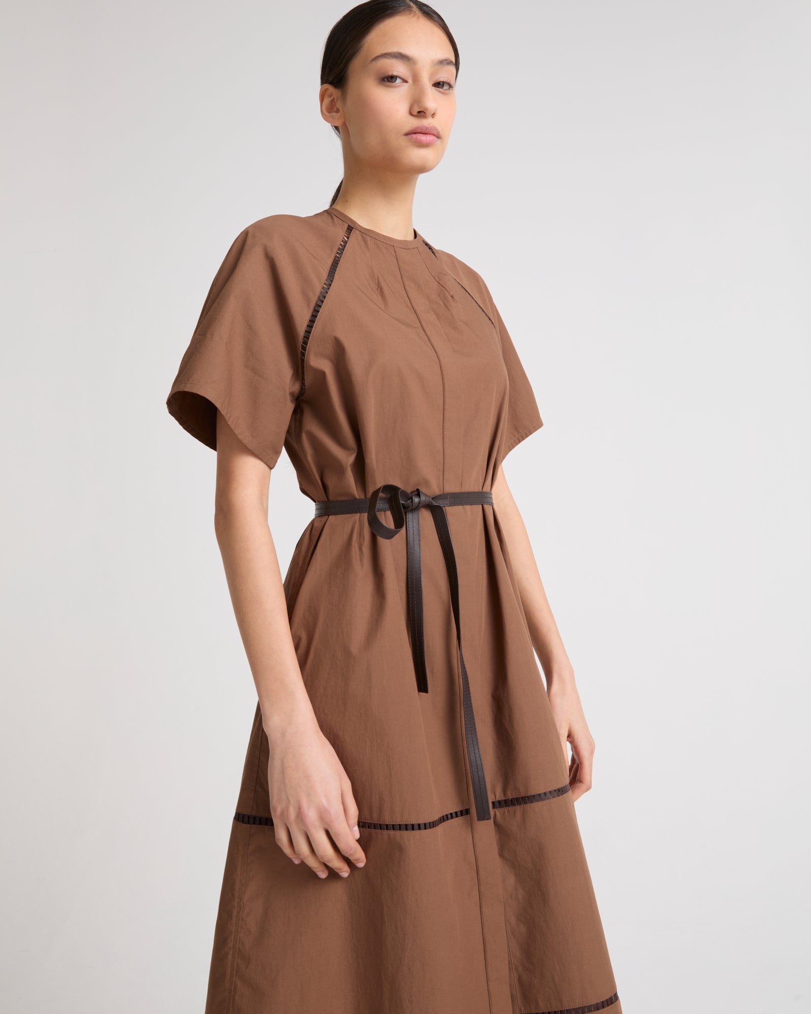Cotton poplin dress with broderie - brown - Private sale  Yves Salomon