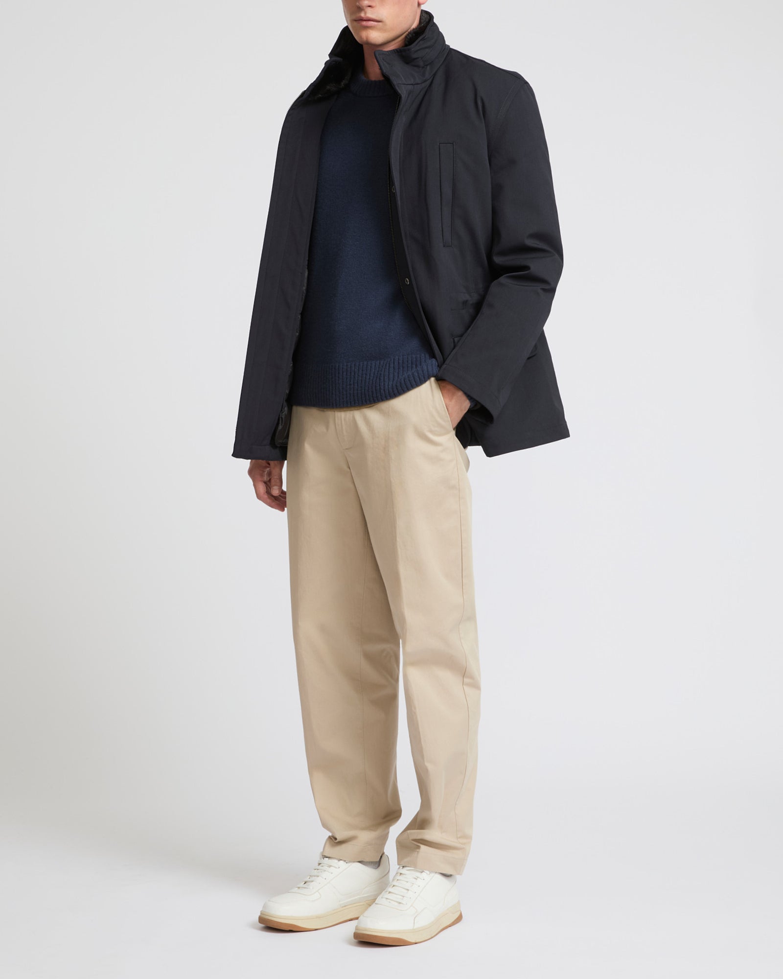 Veste de campagne en laine technique et fourrure de vison Bleu