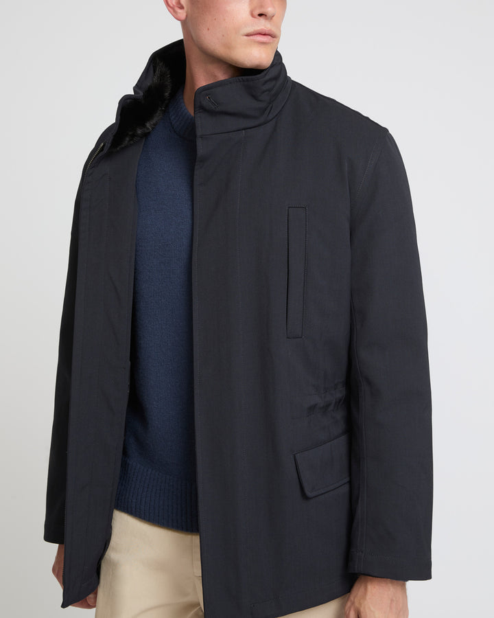 field-jacket-en-lainage-technique-et-vison-bleu-fonce-25whm02380k21xa7033 -Yves Salomon