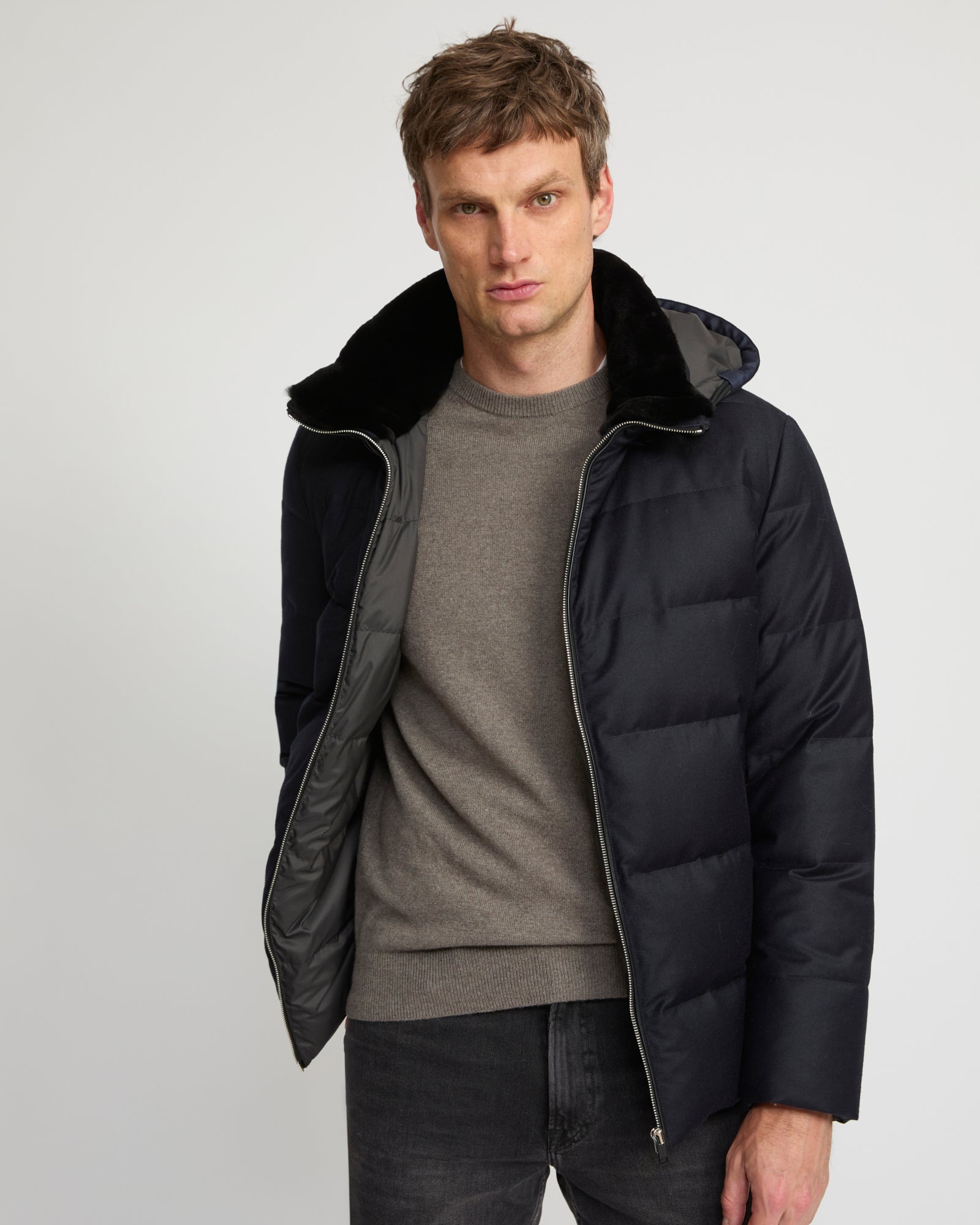 Short down jacket in Loro Piana fabric with mink trim – Yves Salomon