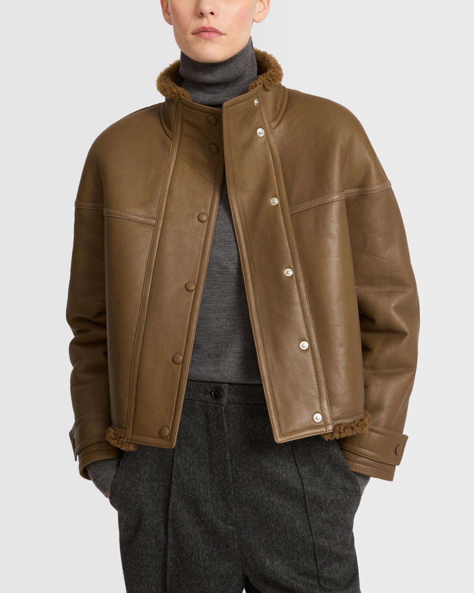 Gonfio merino cropped jacket Brown Yves Salomon